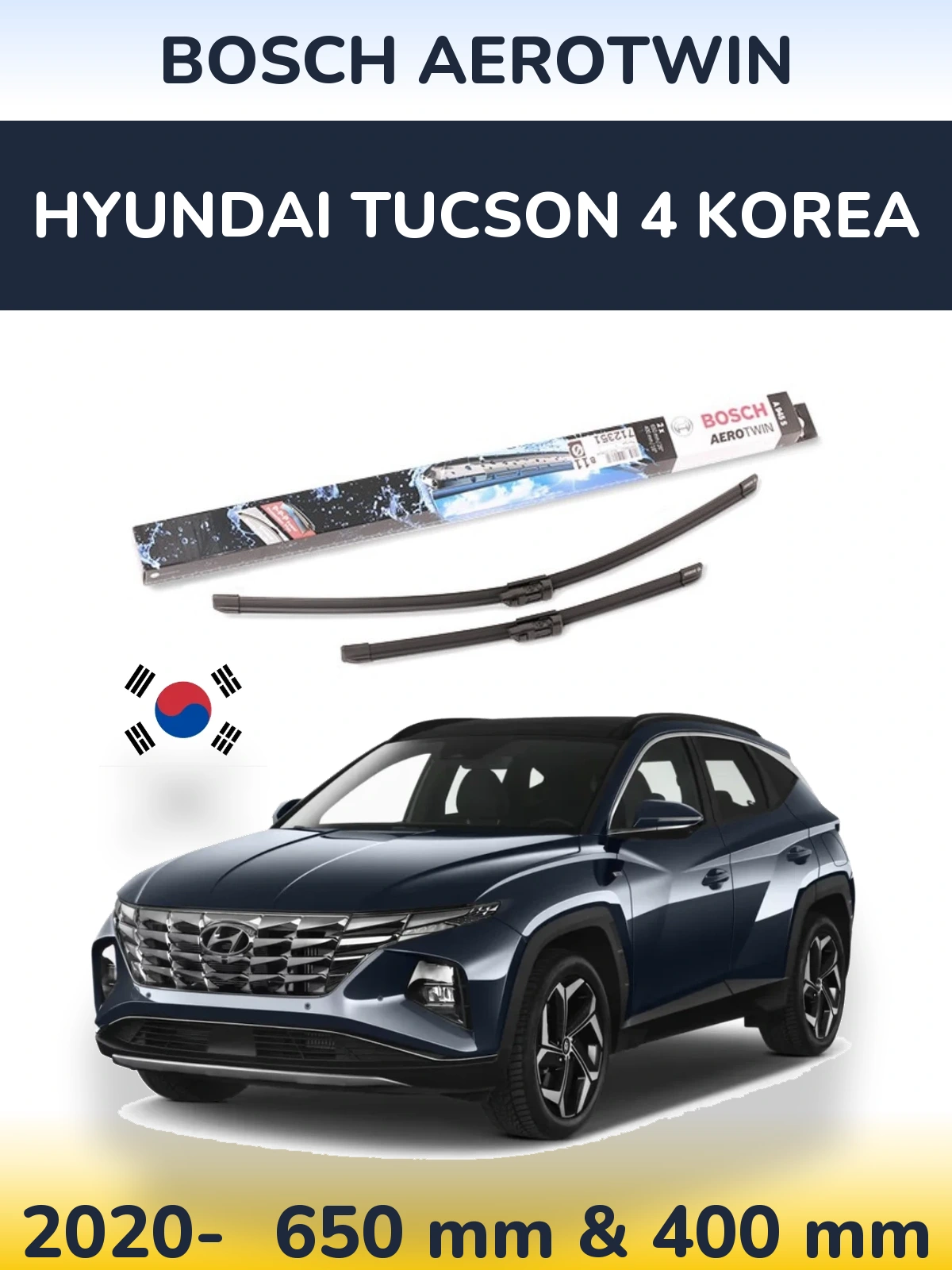 Komplet przednich wycieraczek BOSCH AeroTwin 650 & 400 mm do Hyundai Tucson 4 Korea 2020-2026