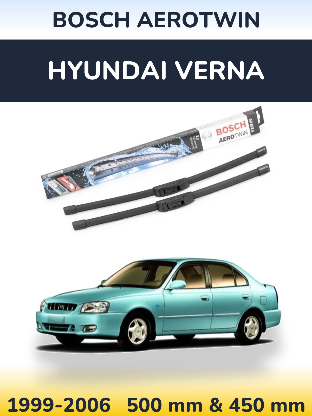 Komplet przednich wycieraczek BOSCH AeroTwin 500 & 450 mm do Hyundai Verna 1999-2006
