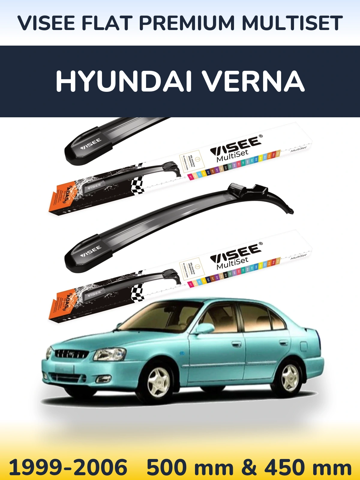 Komplet przednich wycieraczek VISEE FLAT PREMIUM MultiSet 500 & 450 mm do Hyundai Verna 1999-2006