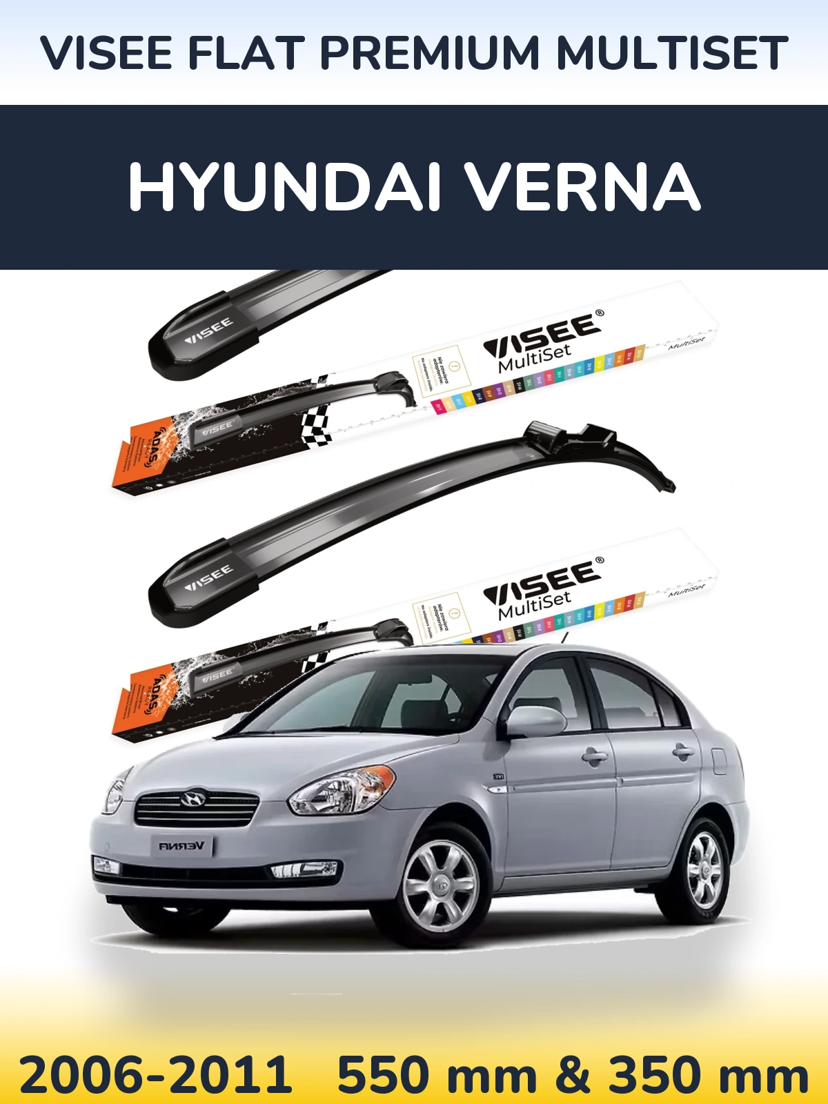 Front wiper blade set VISEE FLAT PREMIUM MultiSet 550 & 350 mm for Hyundai Verna 2006-2011