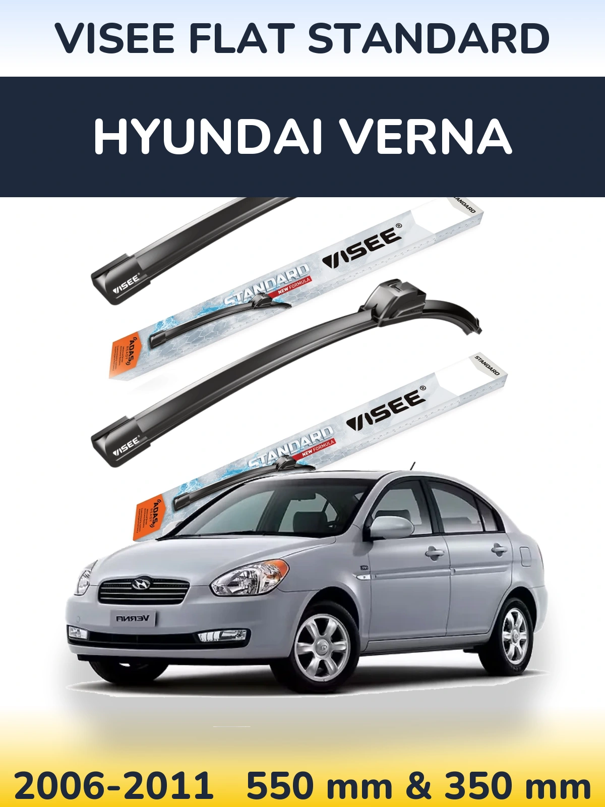 Komplet przednich wycieraczek VISEE FLAT STANDARD 550 & 350 mm do Hyundai Verna 2006-2011
