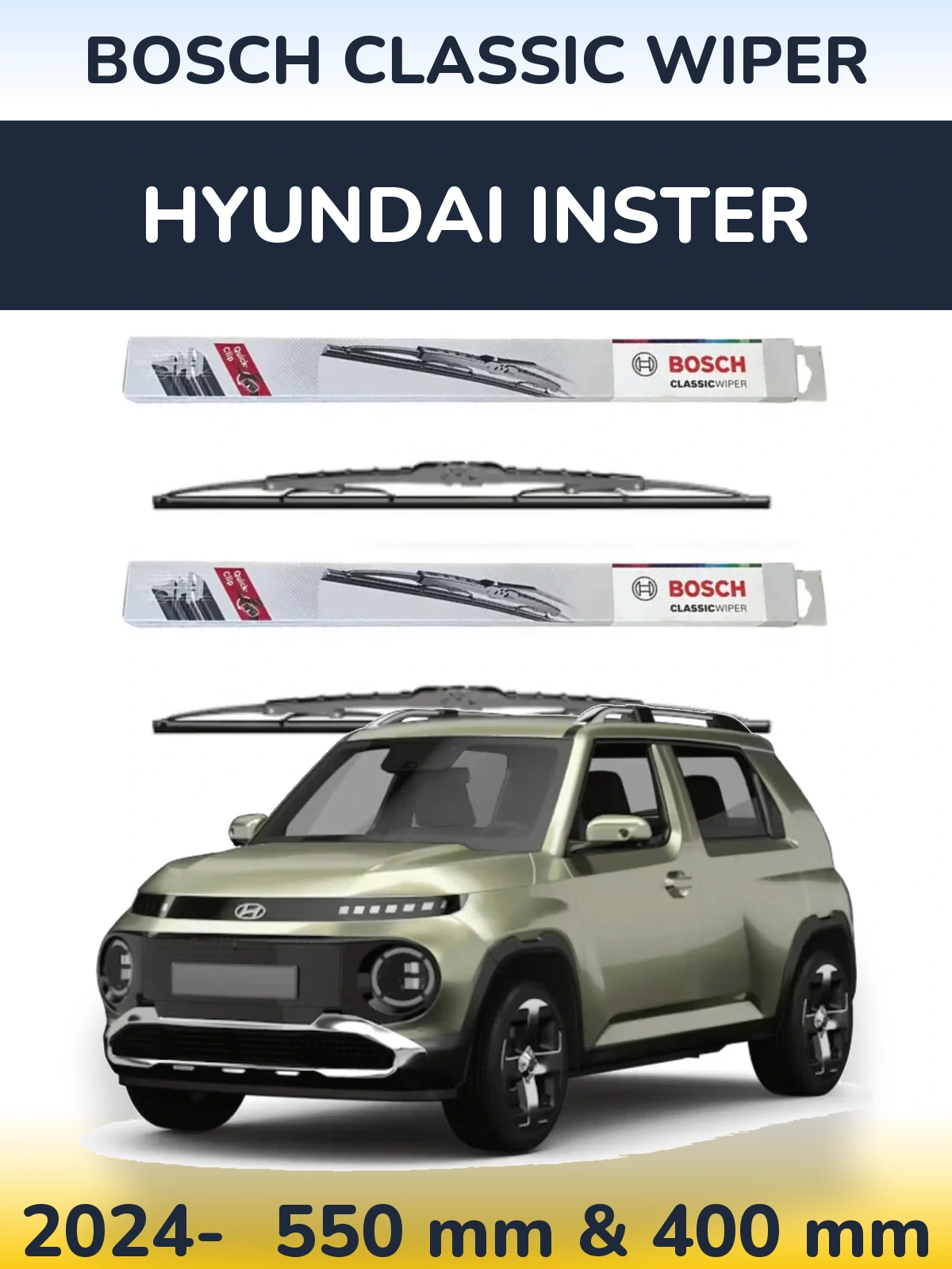 Комплект передних дворников BOSCH Classic Wiper 550 & 400 мм для Hyundai Inster 2024-2026