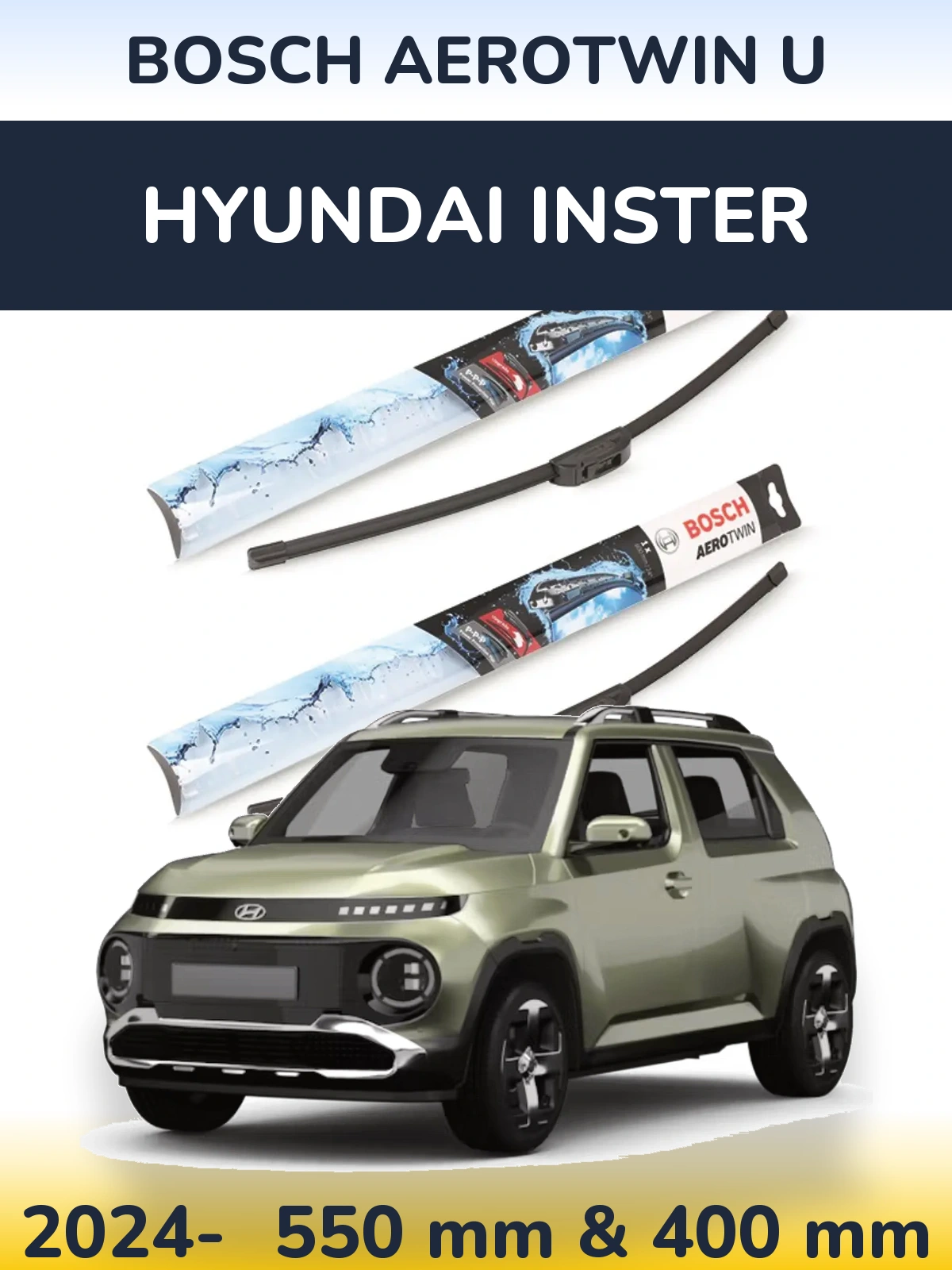 Комплект передних дворников BOSCH AeroTwin U 550 & 400 мм для Hyundai Inster 2024-2026
