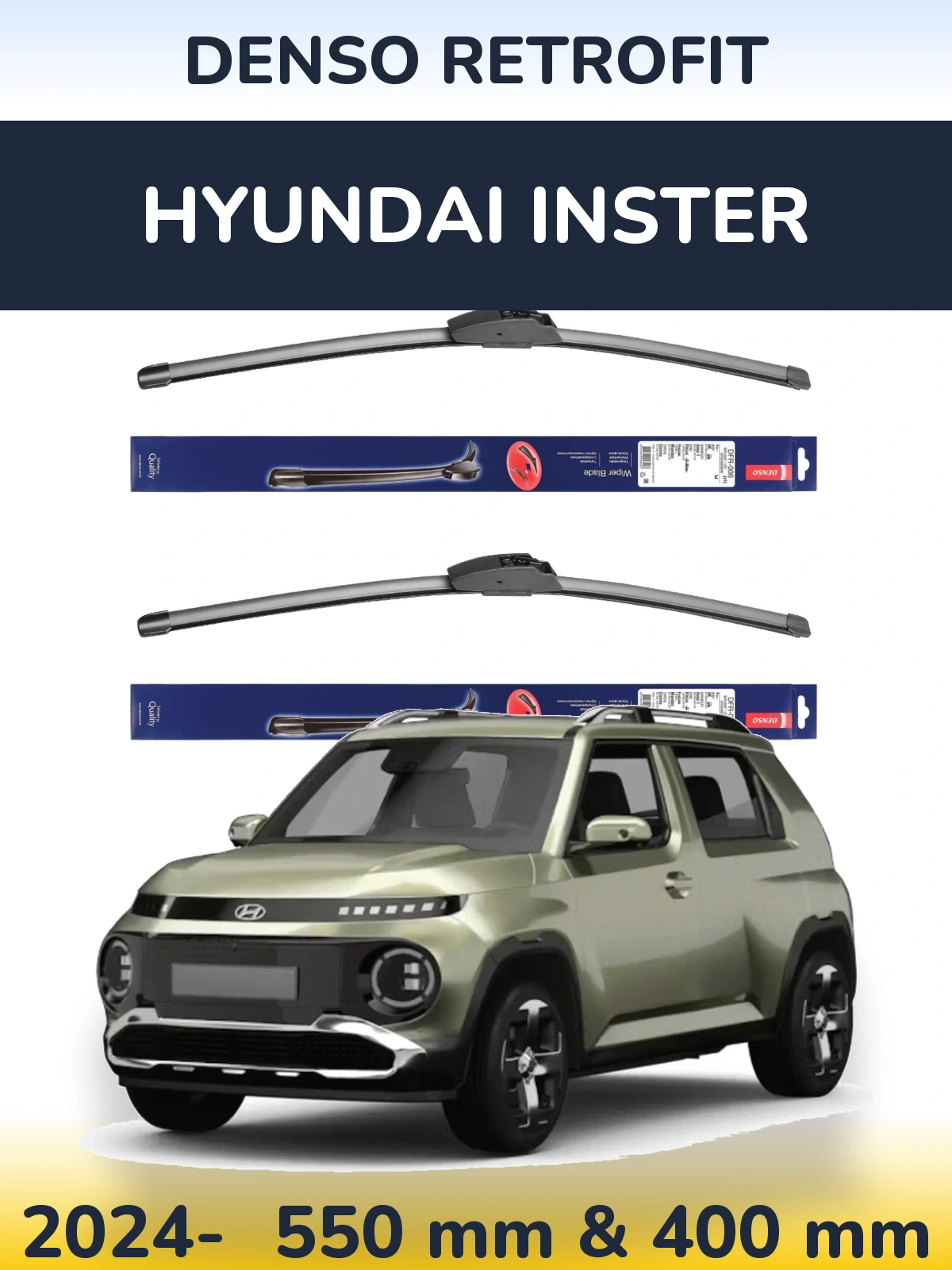 Комплект передних дворников Denso Retrofit 550 & 400 мм для Hyundai Inster 2024-2026