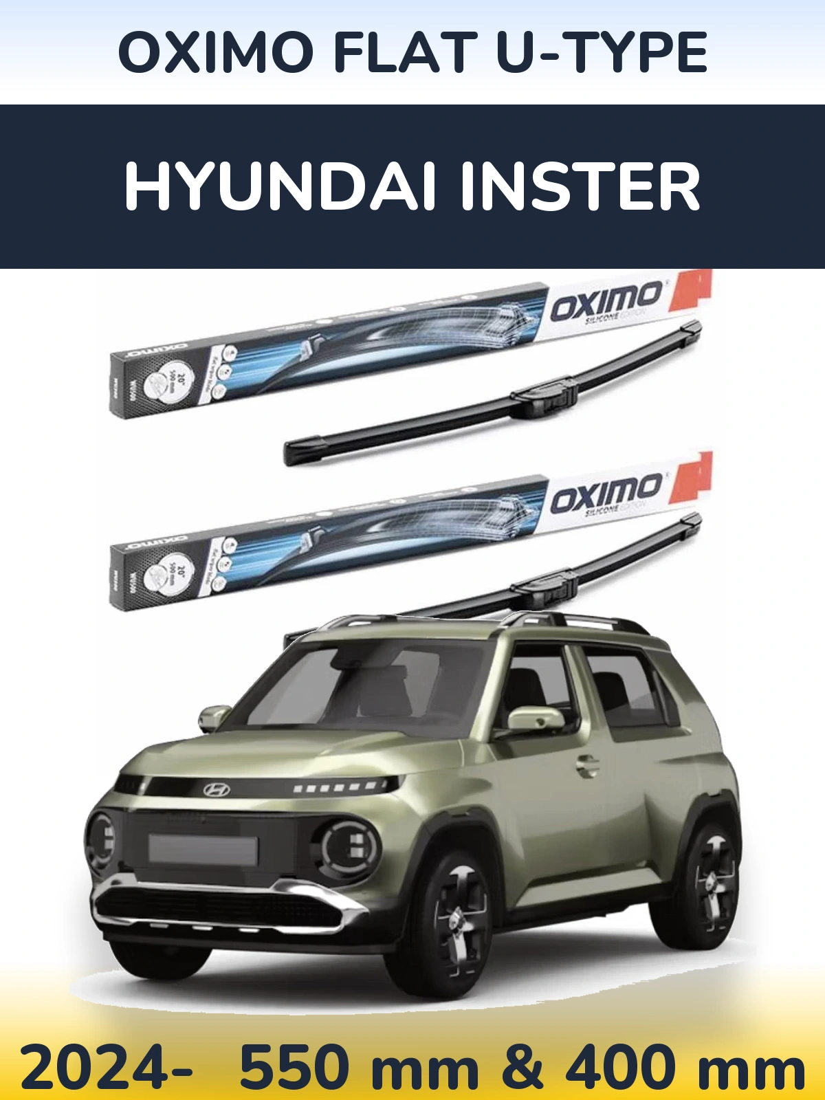Комплект передних дворников Oximo Flat U-type 550 & 400 мм для Hyundai Inster 2024-2026