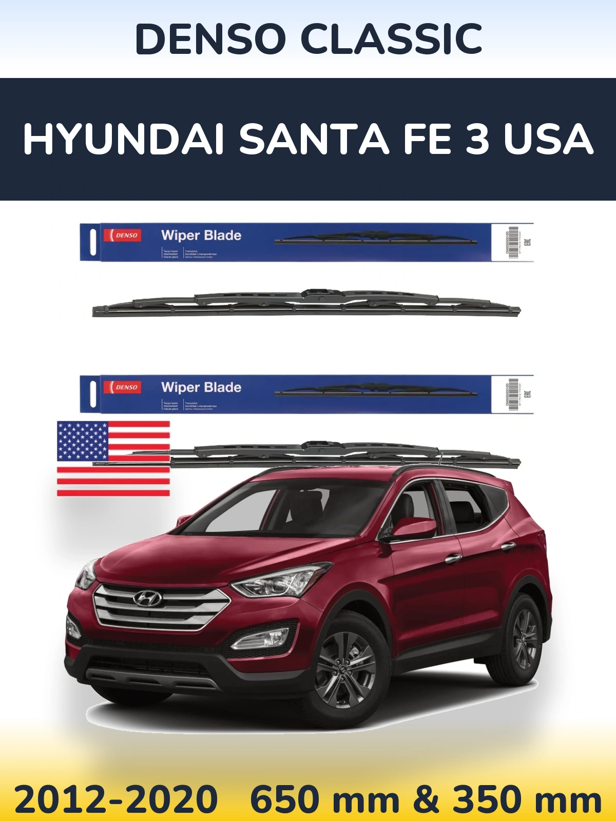 Komplet przednich wycieraczek Denso Classic 650 & 350 mm do Hyundai Santa Fe 3 USA 2012-2020
