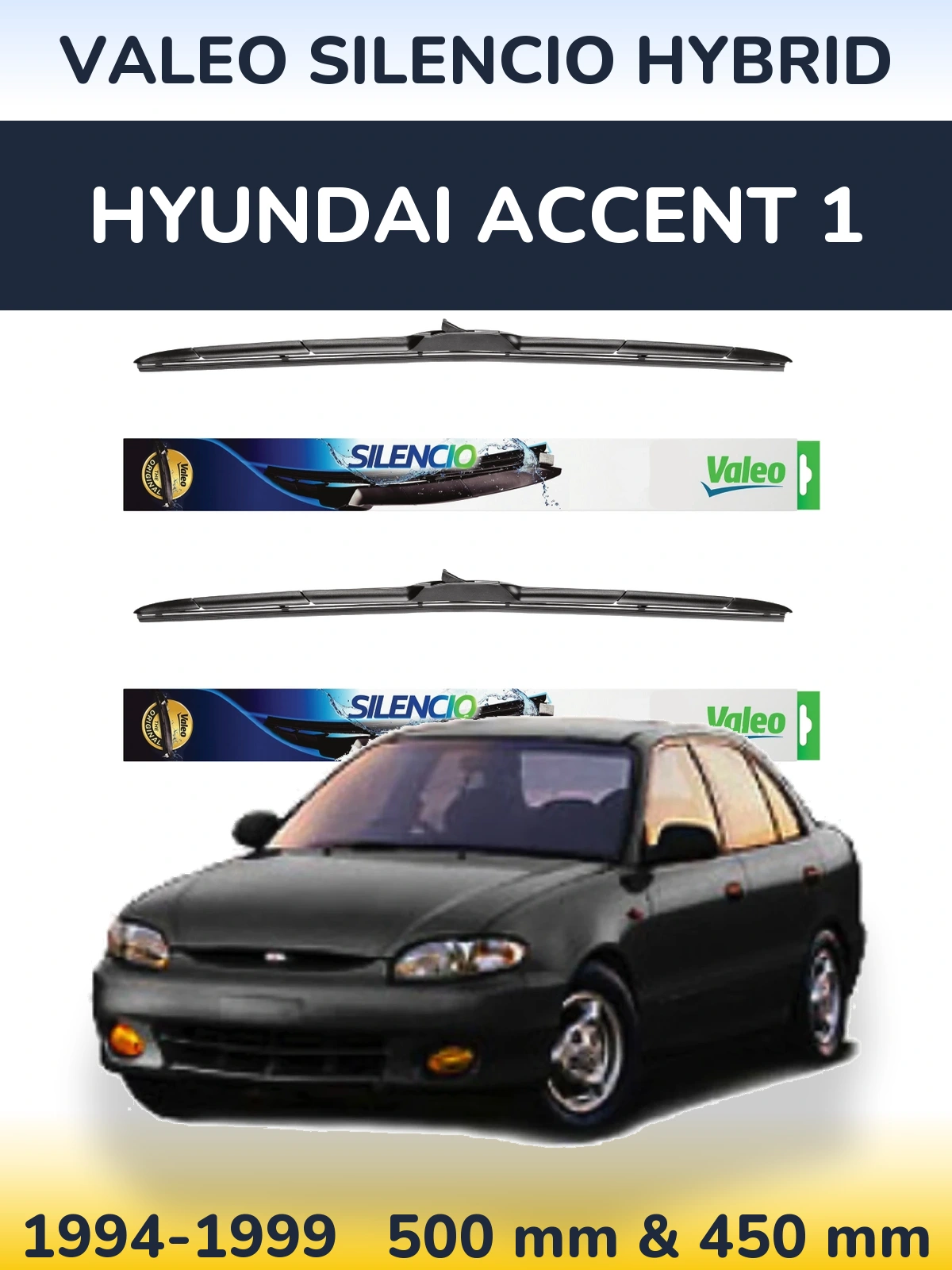 Комплект передних дворников Valeo Silencio Hybrid 500 & 450 мм для Hyundai Accent 1 1994-1999