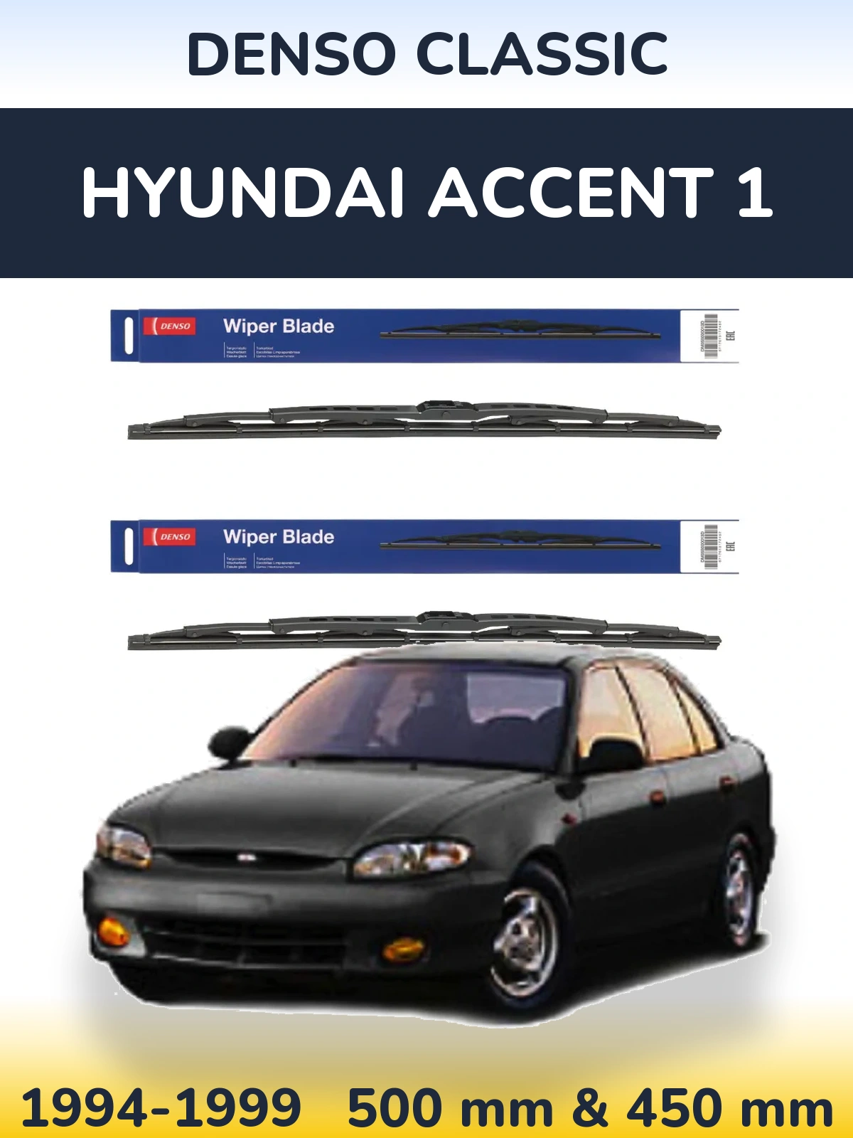 Komplet przednich wycieraczek Denso Classic 500 & 450 mm do Hyundai Accent 1 1994-1999