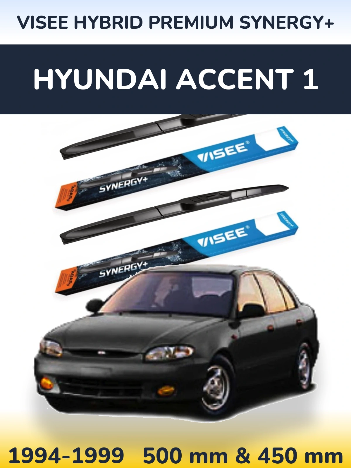 Комплект передних дворников VISEE HYBRID PREMIUM SYNERGY+ 500 & 450 мм для Hyundai Accent 1 1994-1999