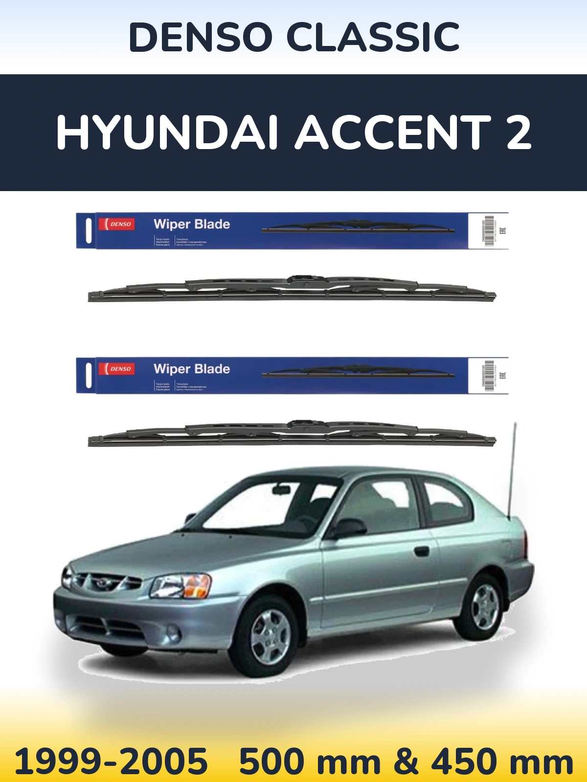 Komplet przednich wycieraczek Denso Classic 500 & 450 mm do Hyundai Accent 2 1999-2005