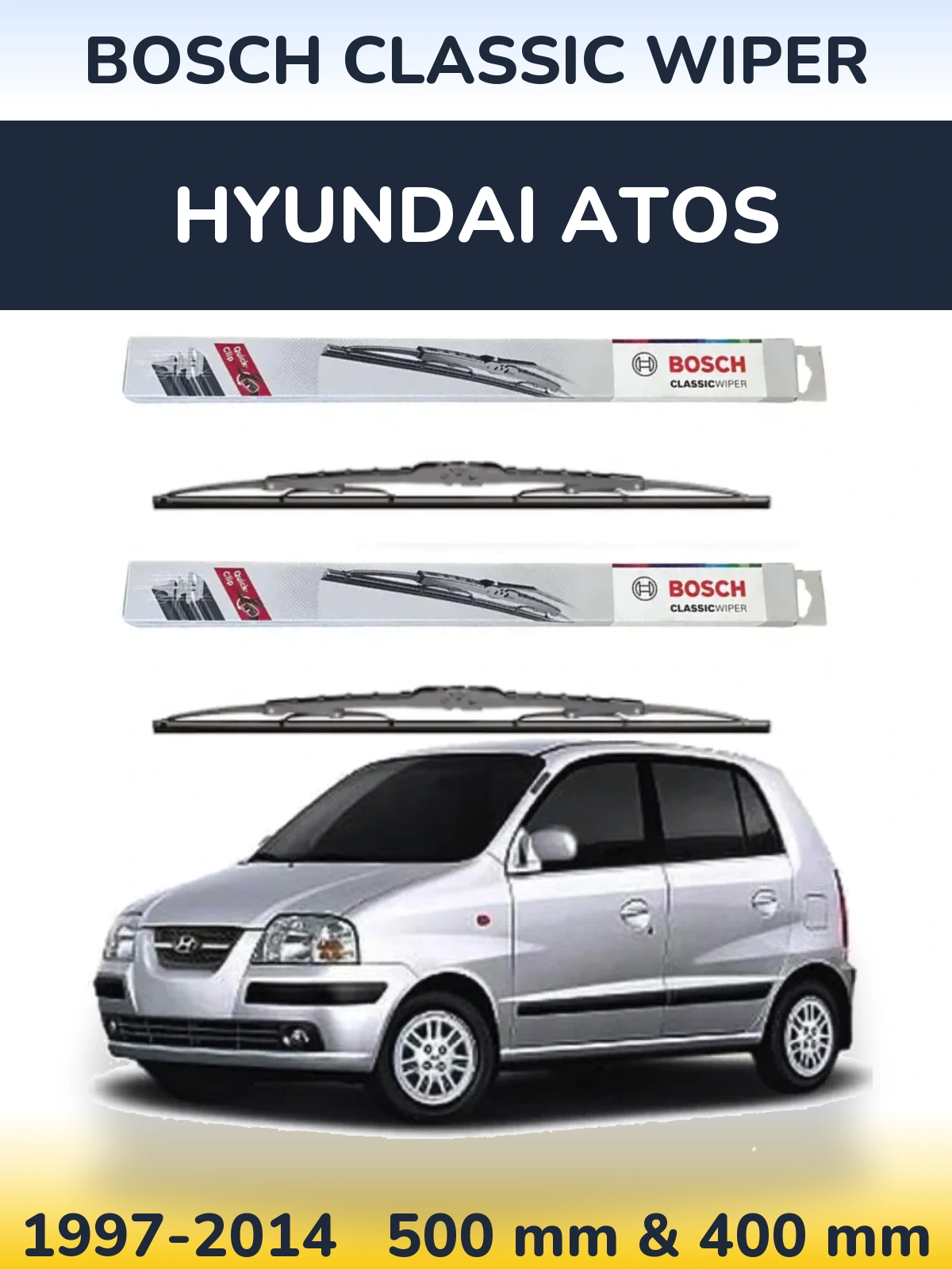 Комплект передних дворников BOSCH Classic Wiper 500 & 400 мм для Hyundai Atos 1997-2014
