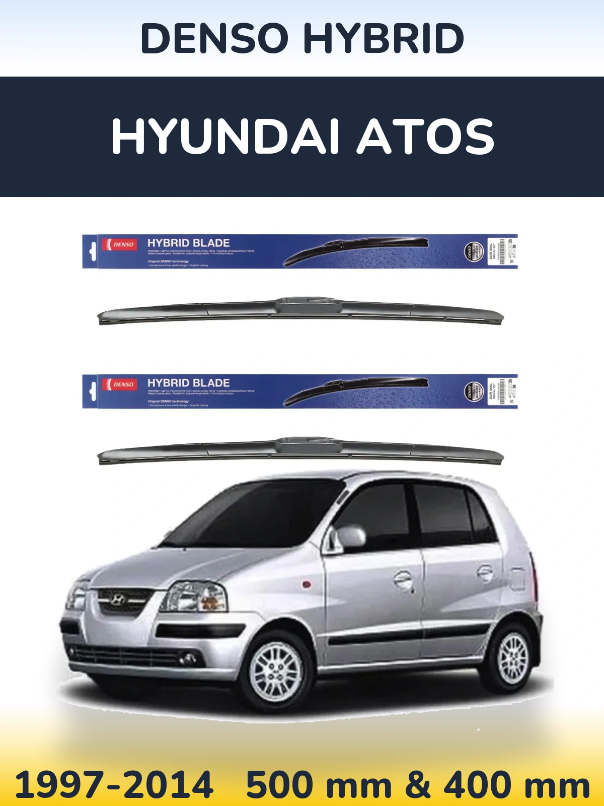 Komplet przednich wycieraczek Denso Hybrid 500 & 400 mm do Hyundai Atos 1997-2014