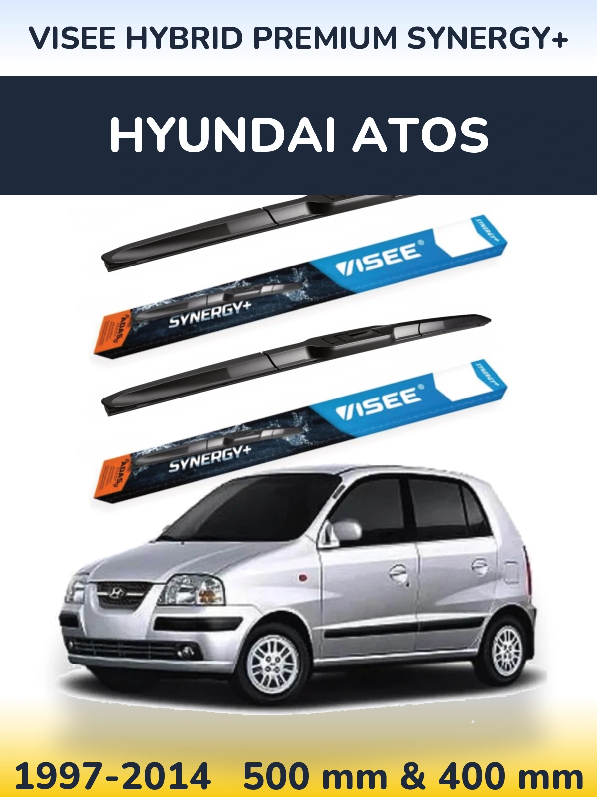 Комплект передних дворников VISEE HYBRID PREMIUM SYNERGY+ 500 & 400 мм для Hyundai Atos 1997-2014