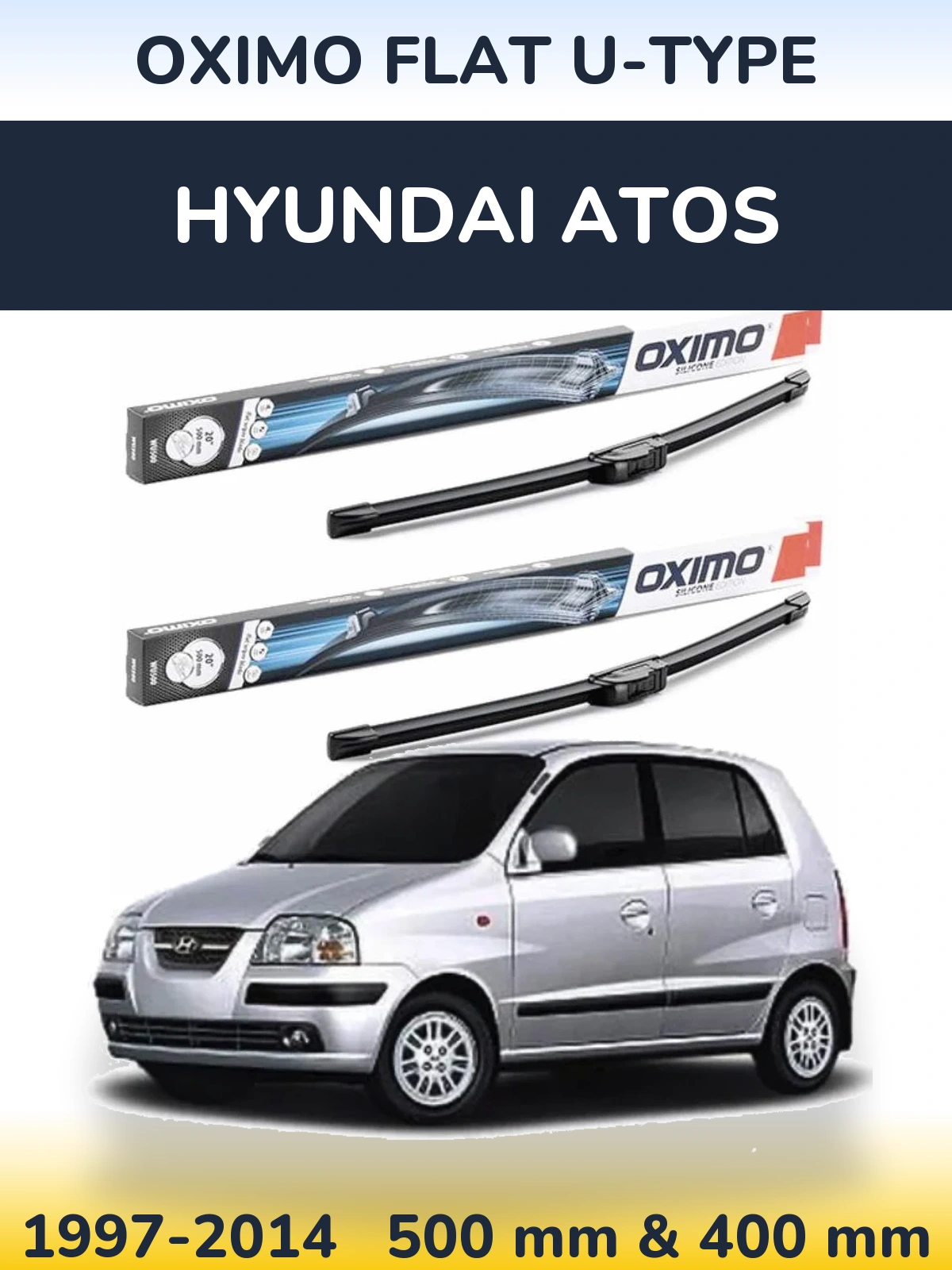 Комплект передних дворников Oximo Flat U-type 500 & 400 мм для Hyundai Atos 1997-2014