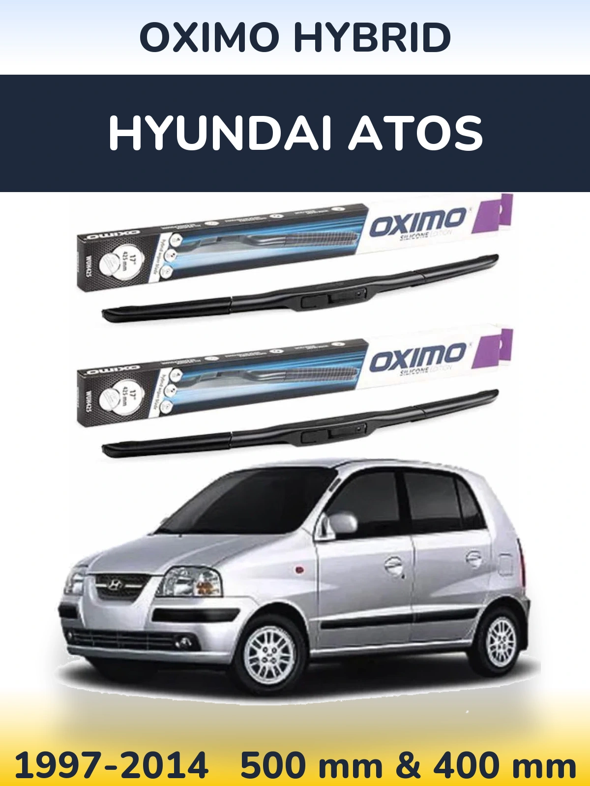 Комплект передних дворников Oximo Hybrid 500 & 400 мм для Hyundai Atos 1997-2014