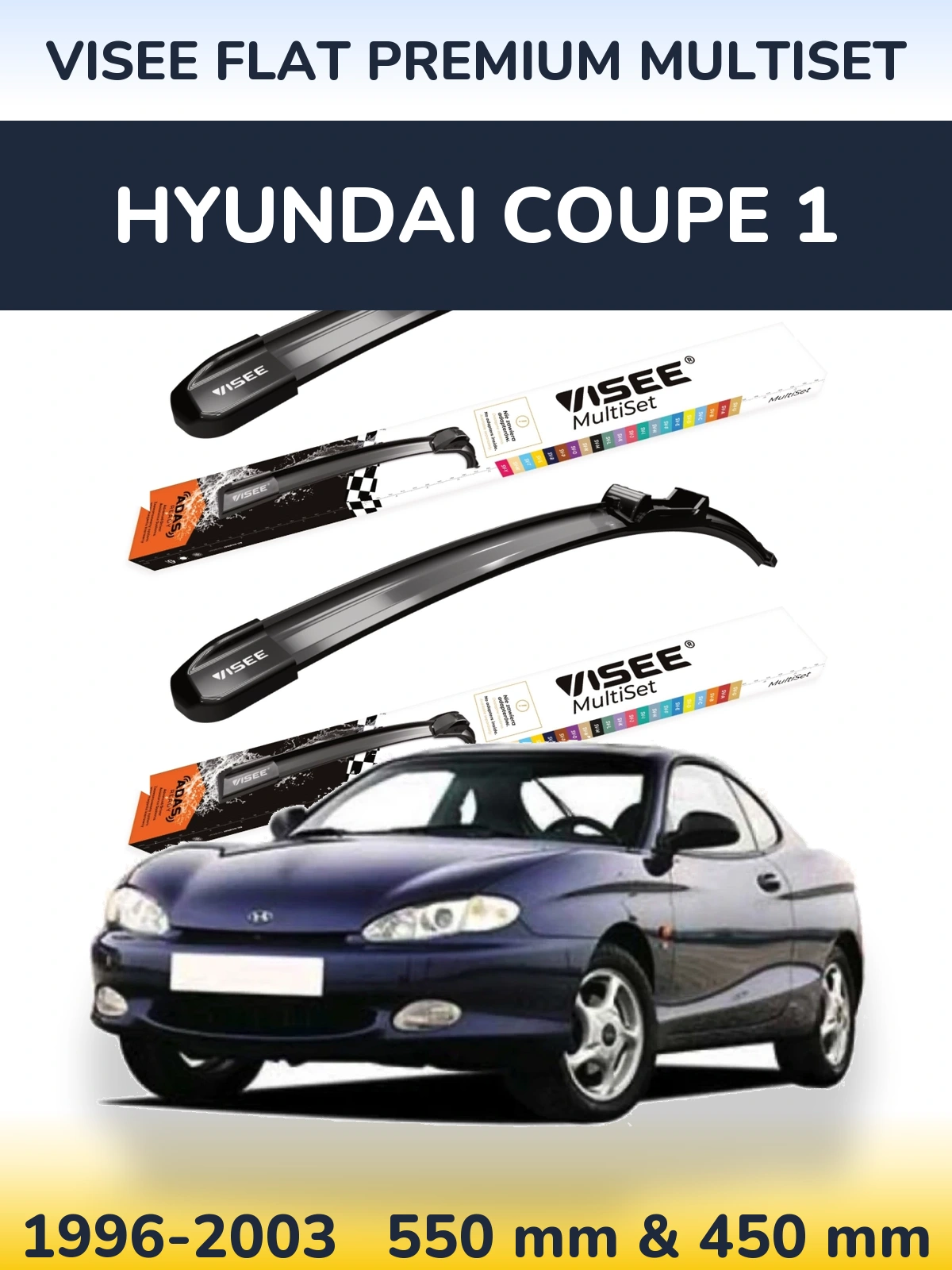 Komplet przednich wycieraczek VISEE FLAT PREMIUM MultiSet 550 & 450 mm do Hyundai Coupe 1 1996-2003