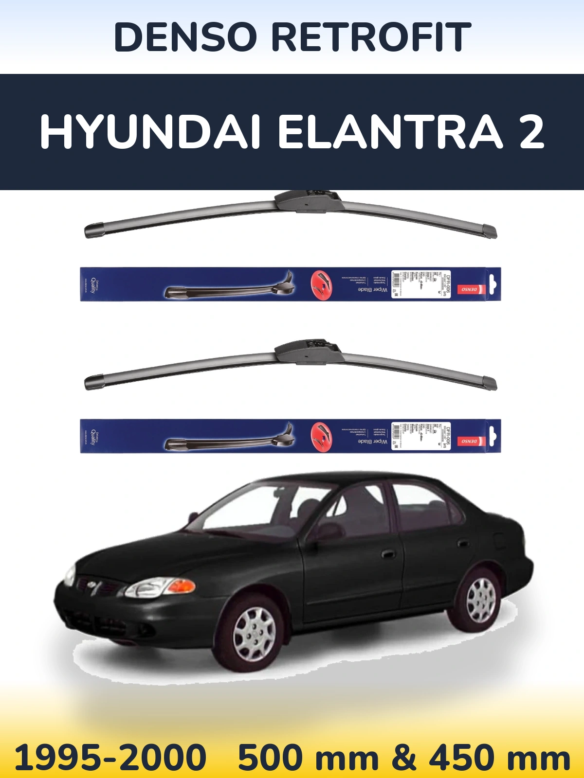 Komplet przednich wycieraczek Denso Retrofit 500 & 450 mm do Hyundai Elantra 2 1995-2000