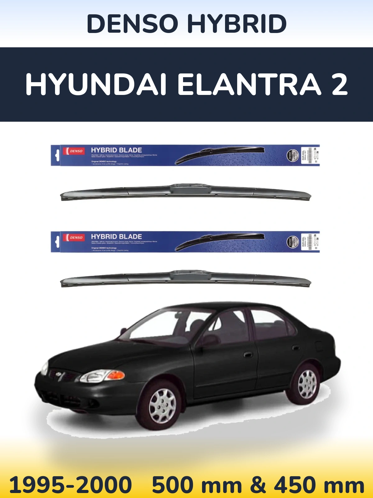 Komplet przednich wycieraczek Denso Hybrid 500 & 450 mm do Hyundai Elantra 2 1995-2000