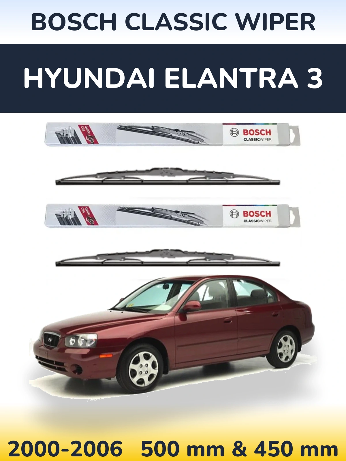 Комплект передних дворников BOSCH Classic Wiper 500 & 450 мм для Hyundai Elantra 3 2000-2006