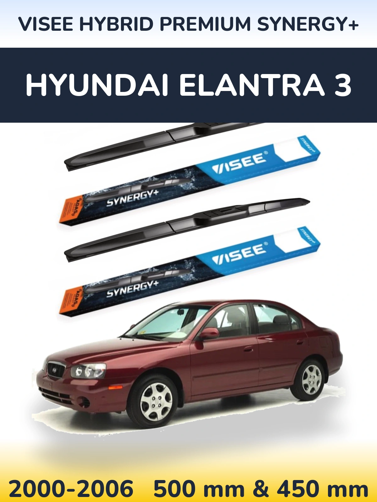 Комплект передних дворников VISEE HYBRID PREMIUM SYNERGY+ 500 & 450 мм для Hyundai Elantra 3 2000-2006