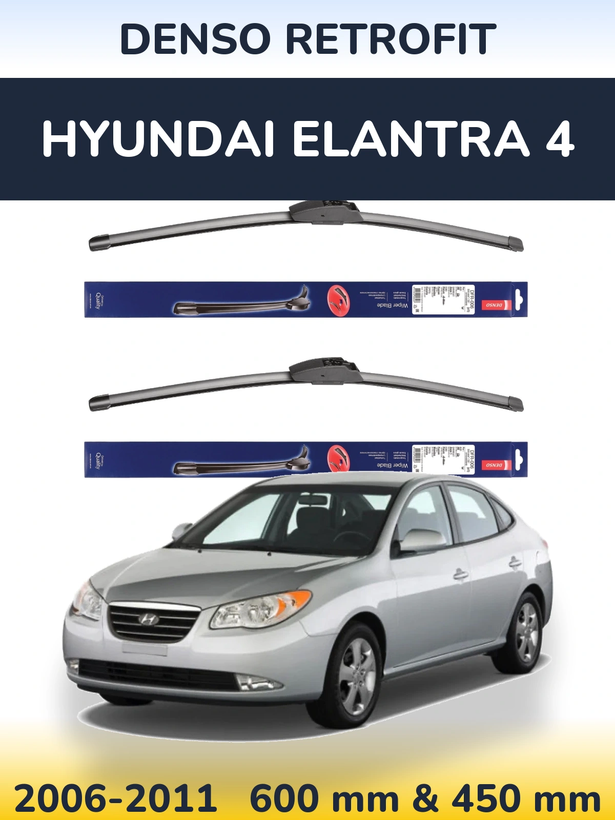 Komplet przednich wycieraczek Denso Retrofit 600 & 450 mm do Hyundai Elantra 4 2006-2011