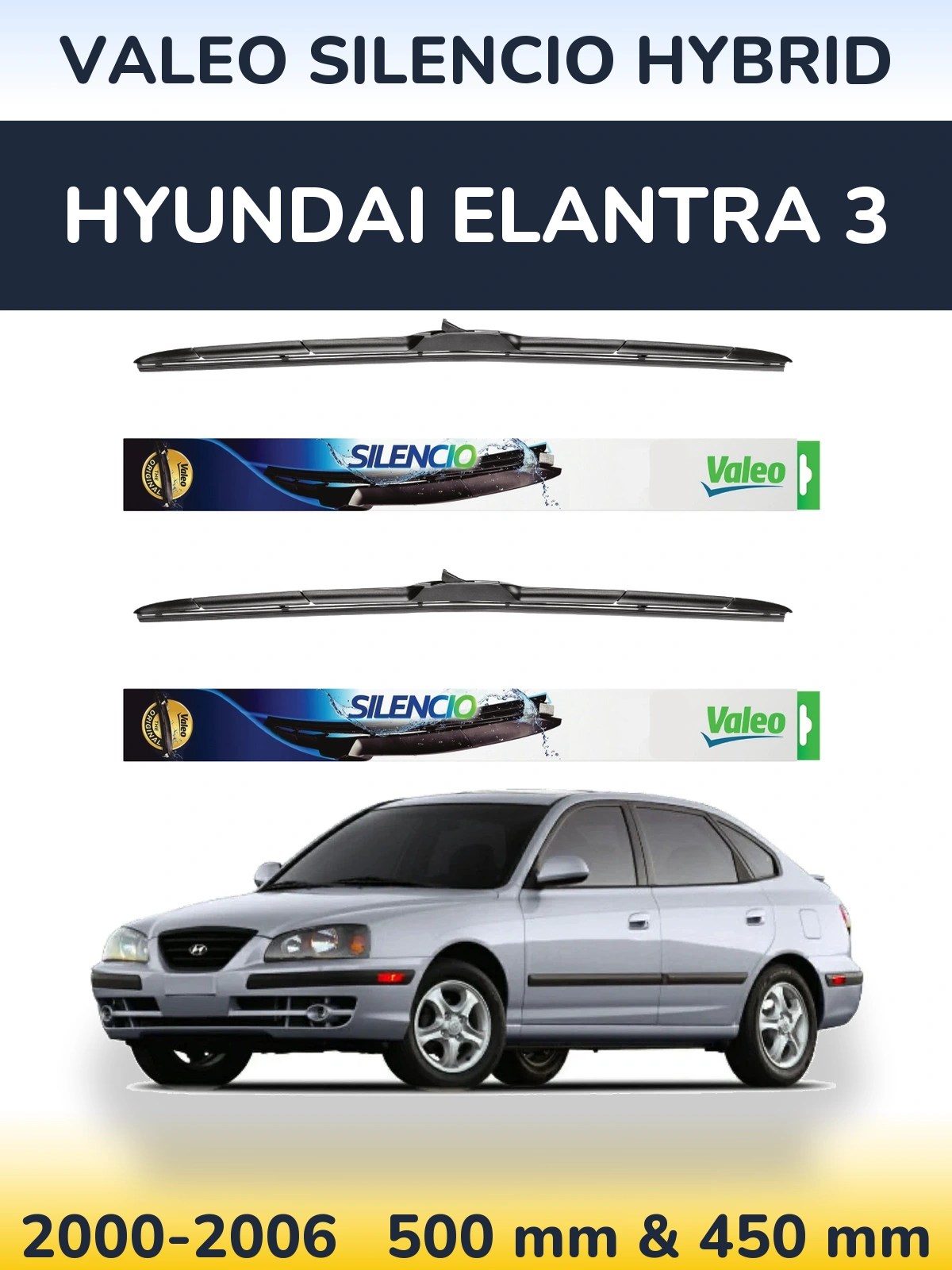 Комплект передних дворников Valeo Silencio Hybrid 500 & 450 мм для Hyundai Elantra 3 2000-2006