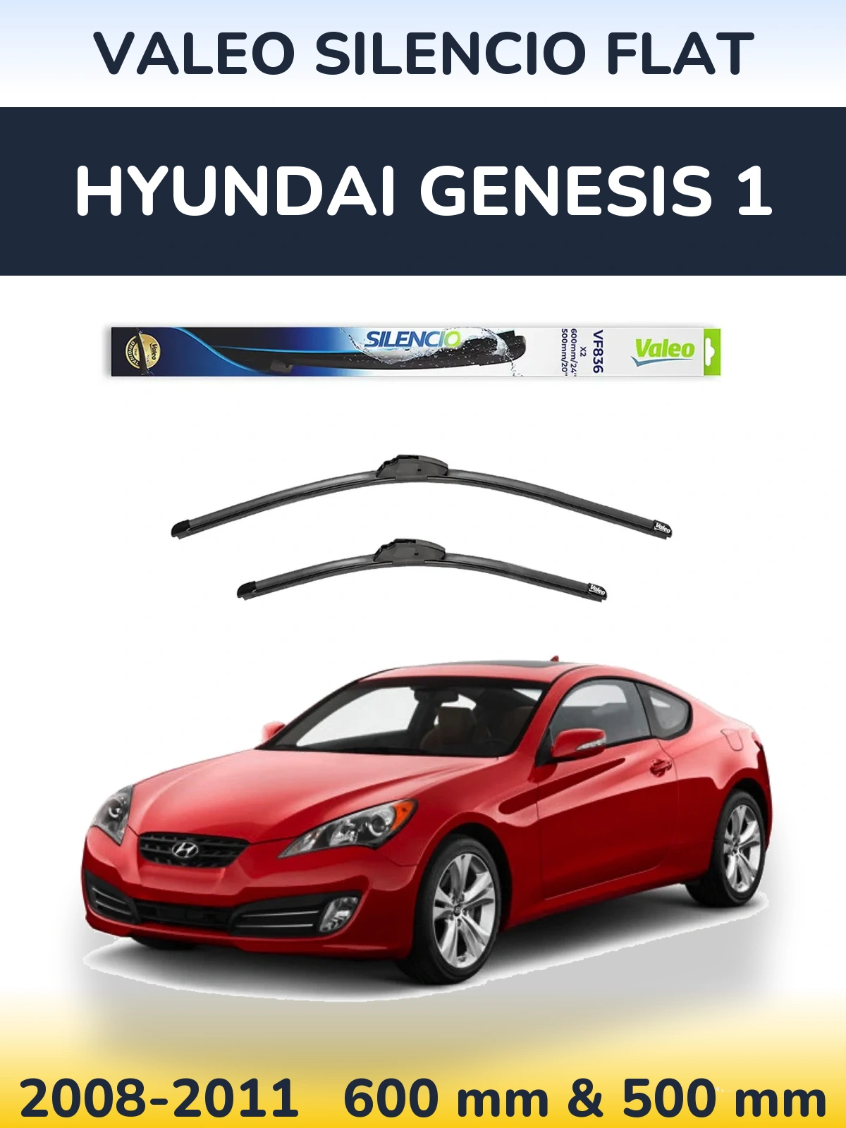 Комплект передних дворников Valeo Silencio Flat 600 & 500 мм для Hyundai Genesis 1 2008-2011