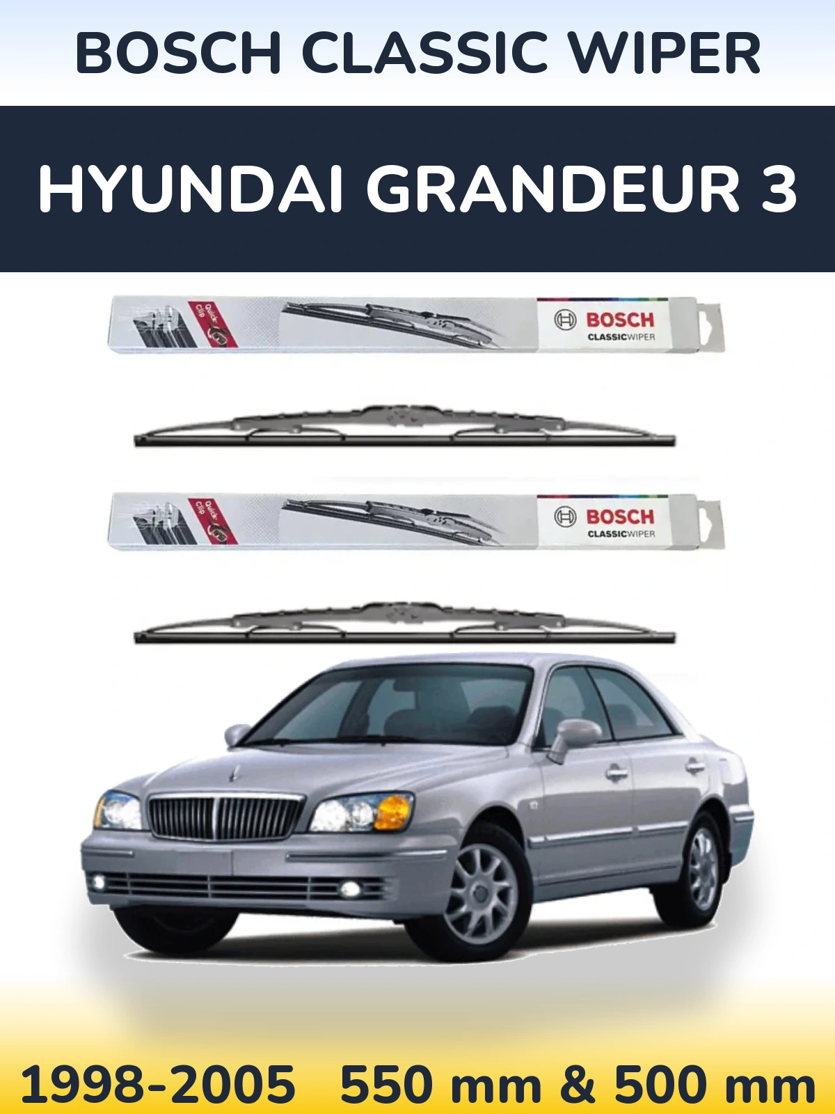 Комплект передніх щіток BOSCH Classic Wiper 550 & 500 мм для Hyundai Grandeur 3 1998-2005