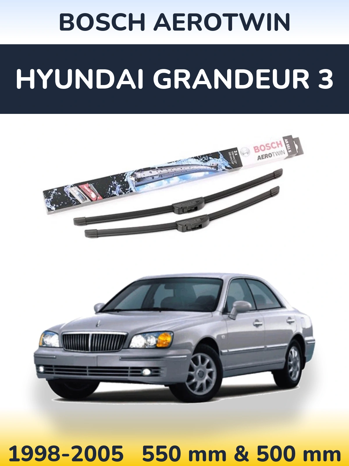 Комплект передніх щіток BOSCH AeroTwin 550 & 500 мм для Hyundai Grandeur 3 1998-2005