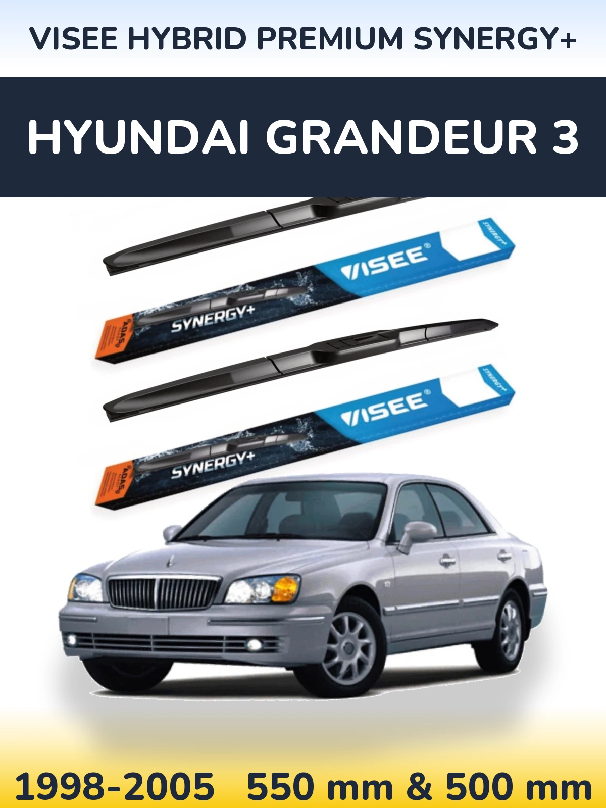 Komplet przednich wycieraczek VISEE HYBRID PREMIUM SYNERGY+ 550 & 500 mm do Hyundai Grandeur 3 1998-2005