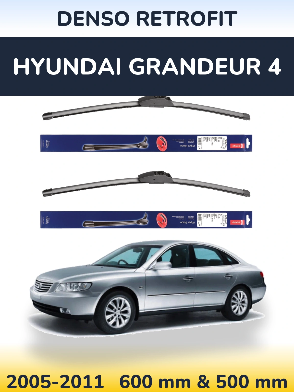 Komplet przednich wycieraczek Denso Retrofit 600 & 500 mm do Hyundai Grandeur 4 2005-2011