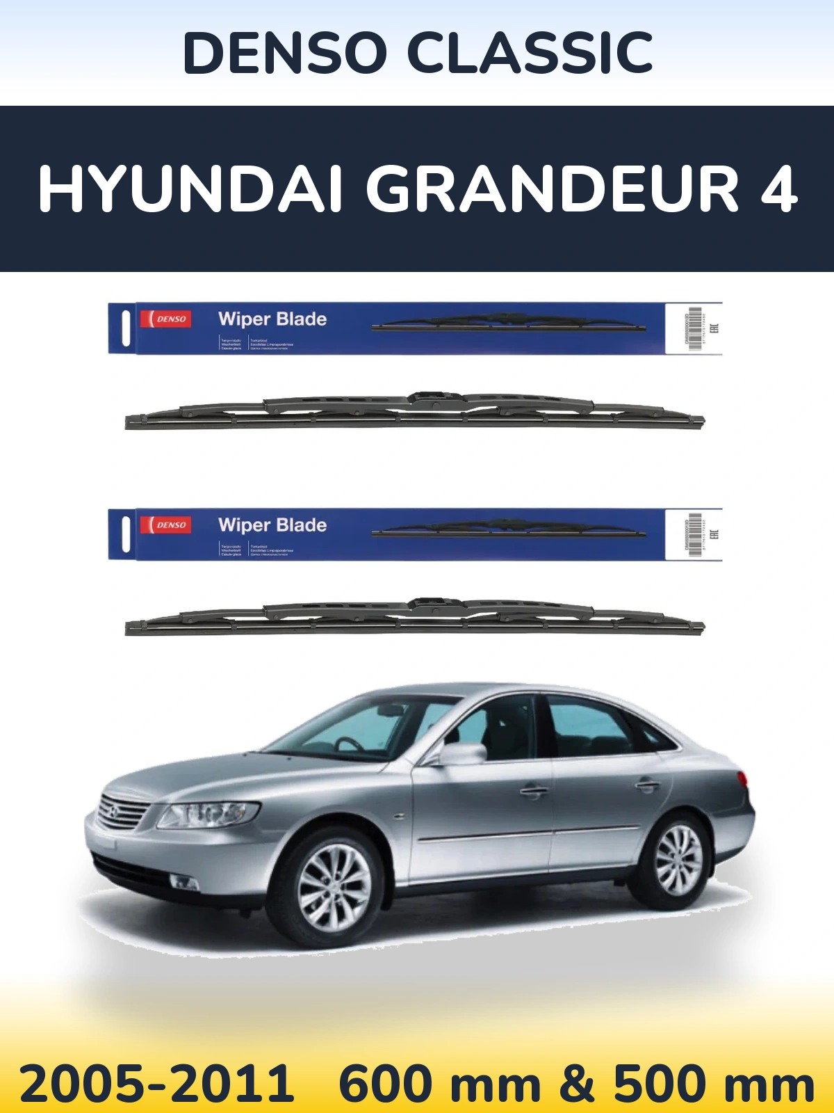 Komplet przednich wycieraczek Denso Classic 600 & 500 mm do Hyundai Grandeur 4 2005-2011