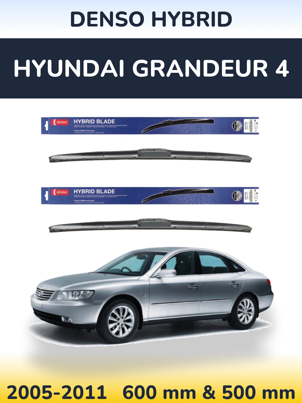 Komplet przednich wycieraczek Denso Hybrid 600 & 500 mm do Hyundai Grandeur 4 2005-2011