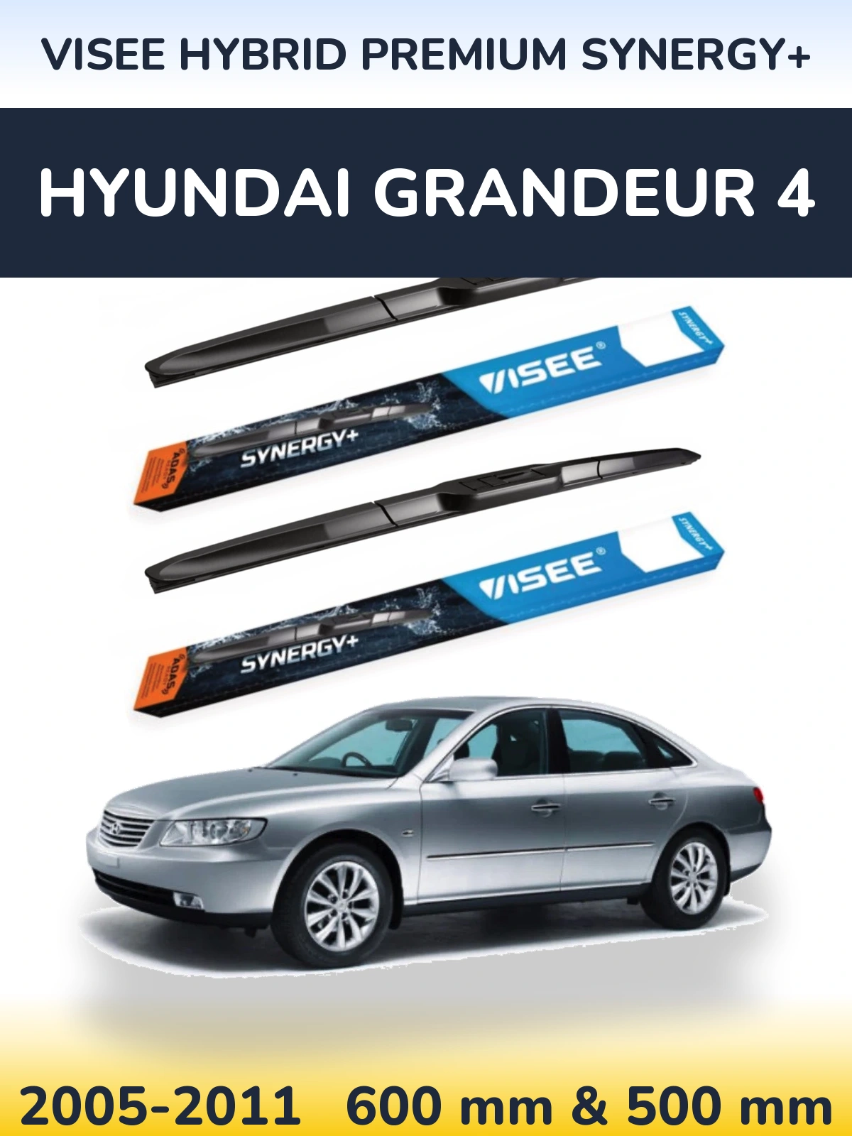 Komplet przednich wycieraczek VISEE HYBRID PREMIUM SYNERGY+ 600 & 500 mm do Hyundai Grandeur 4 2005-2011