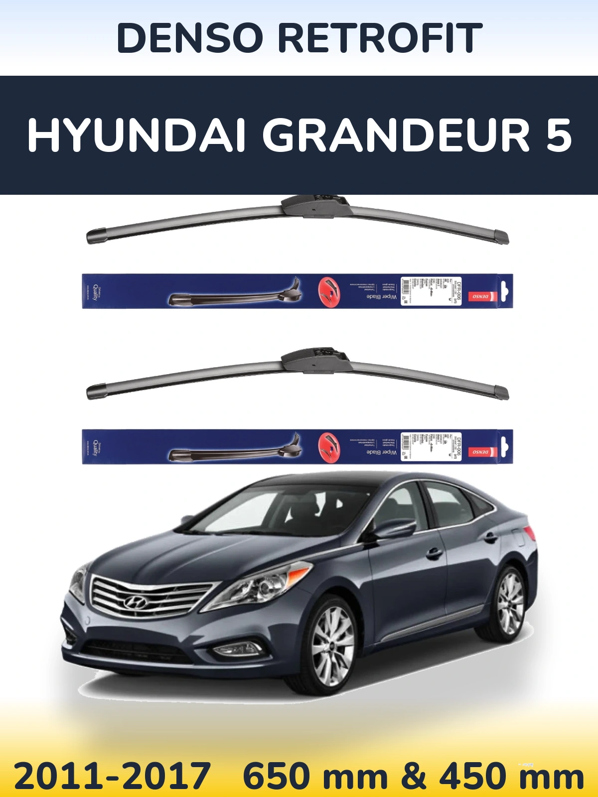 Комплект передніх щіток Denso Retrofit 650 & 450 мм для Hyundai Grandeur 5 2011-2017