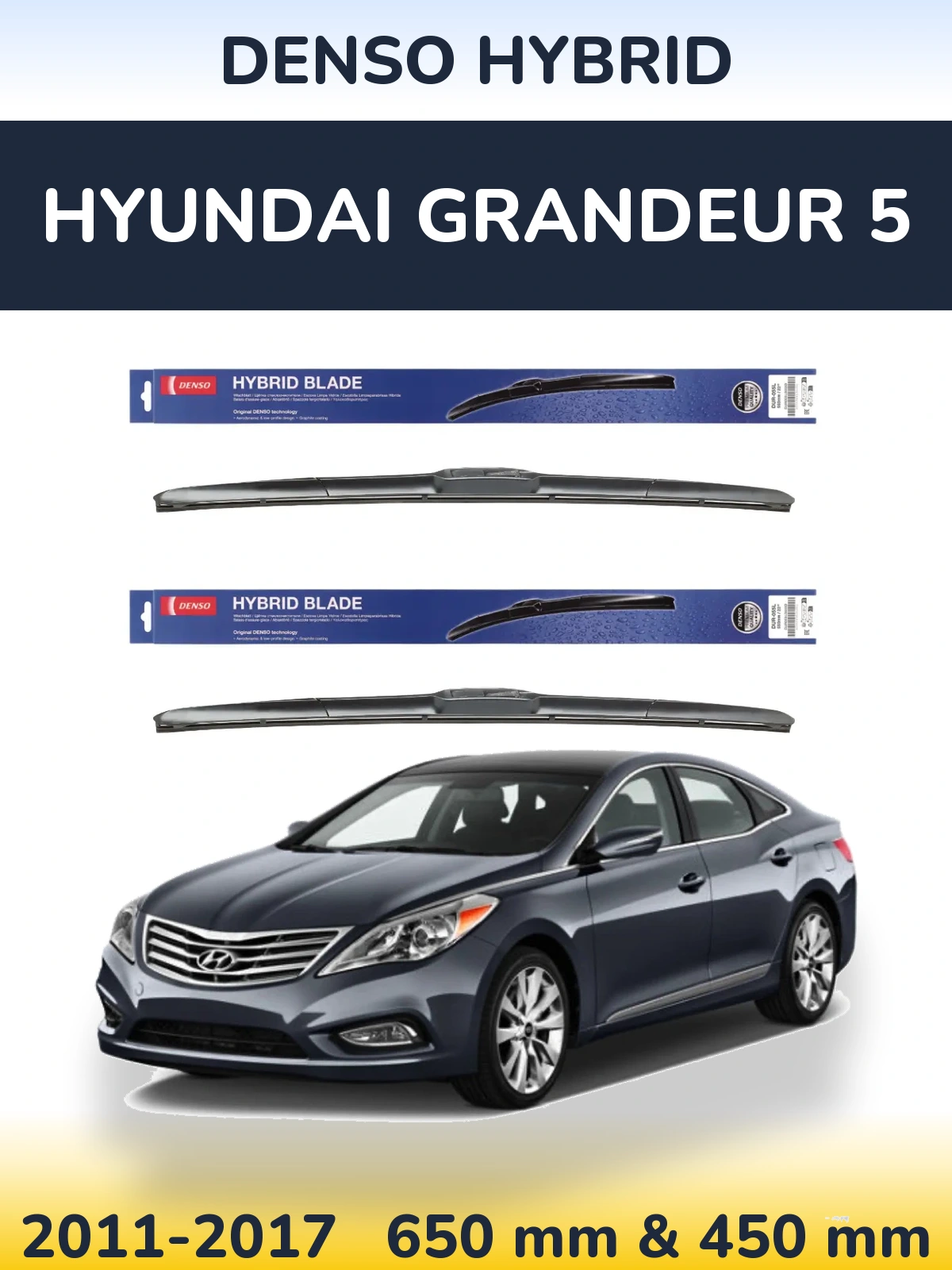 Komplet przednich wycieraczek Denso Hybrid 650 & 450 mm do Hyundai Grandeur 5 2011-2017