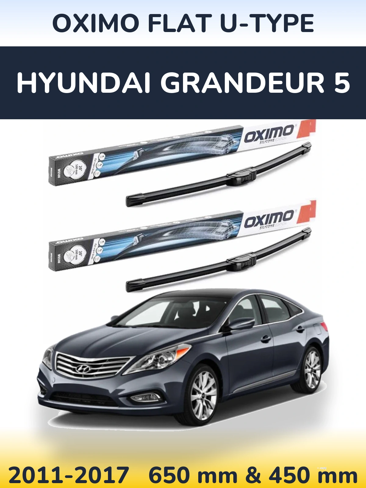 Komplet przednich wycieraczek Oximo Flat U-type 650 & 450 mm do Hyundai Grandeur 5 2011-2017