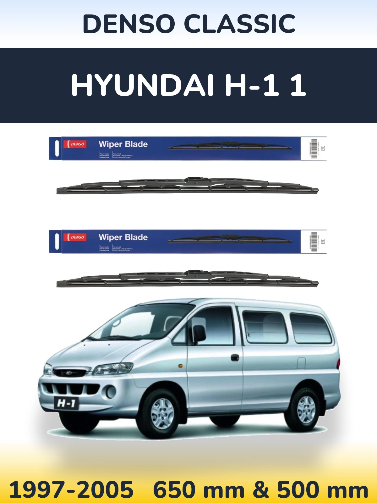 Komplet przednich wycieraczek Denso Classic 650 & 500 mm do Hyundai H-1 1 1997-2005