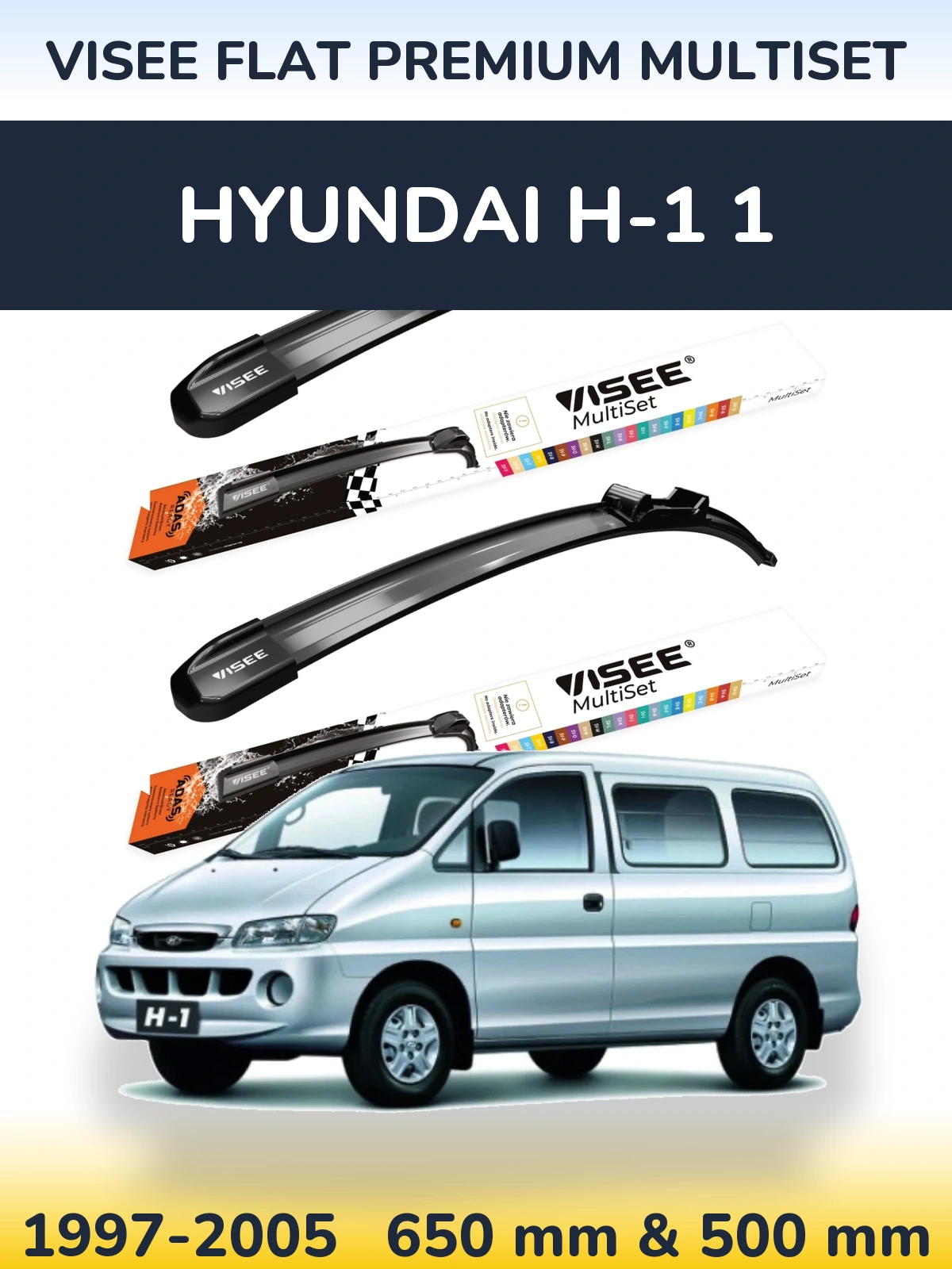 Комплект передних дворников VISEE FLAT PREMIUM MultiSet 650 & 500 мм для Hyundai H-1 1 1997-2005
