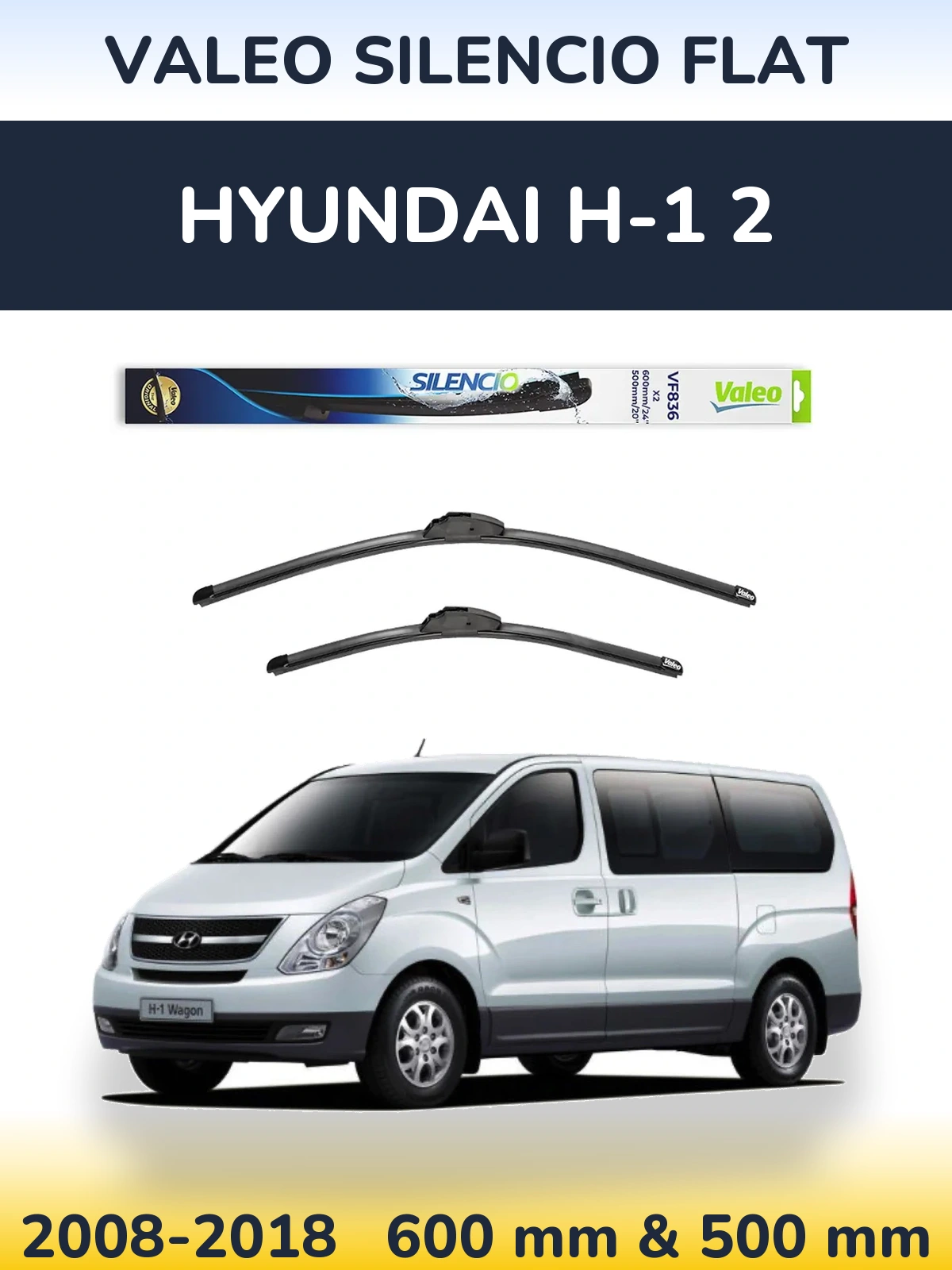 Комплект передних дворников Valeo Silencio Flat 600 & 500 мм для Hyundai H-1 2 2008-2018
