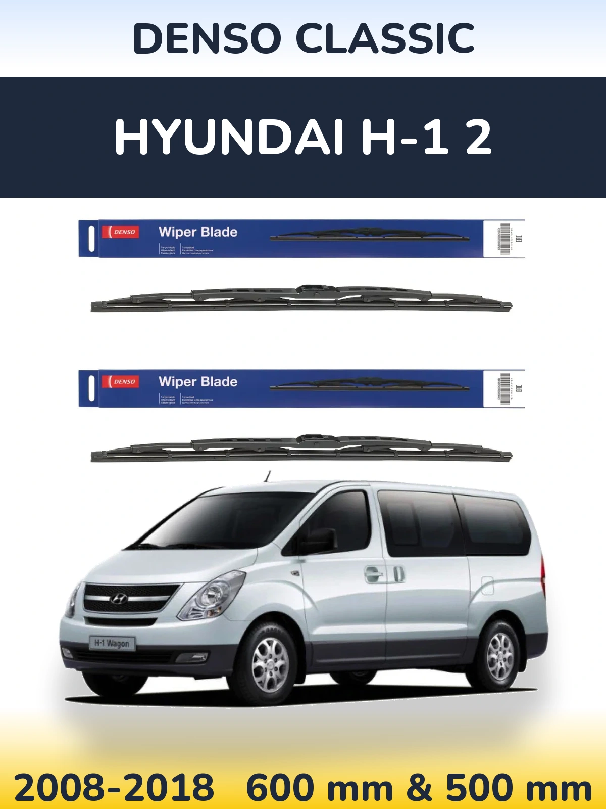 Komplet przednich wycieraczek Denso Classic 600 & 500 mm do Hyundai H-1 2 2008-2018
