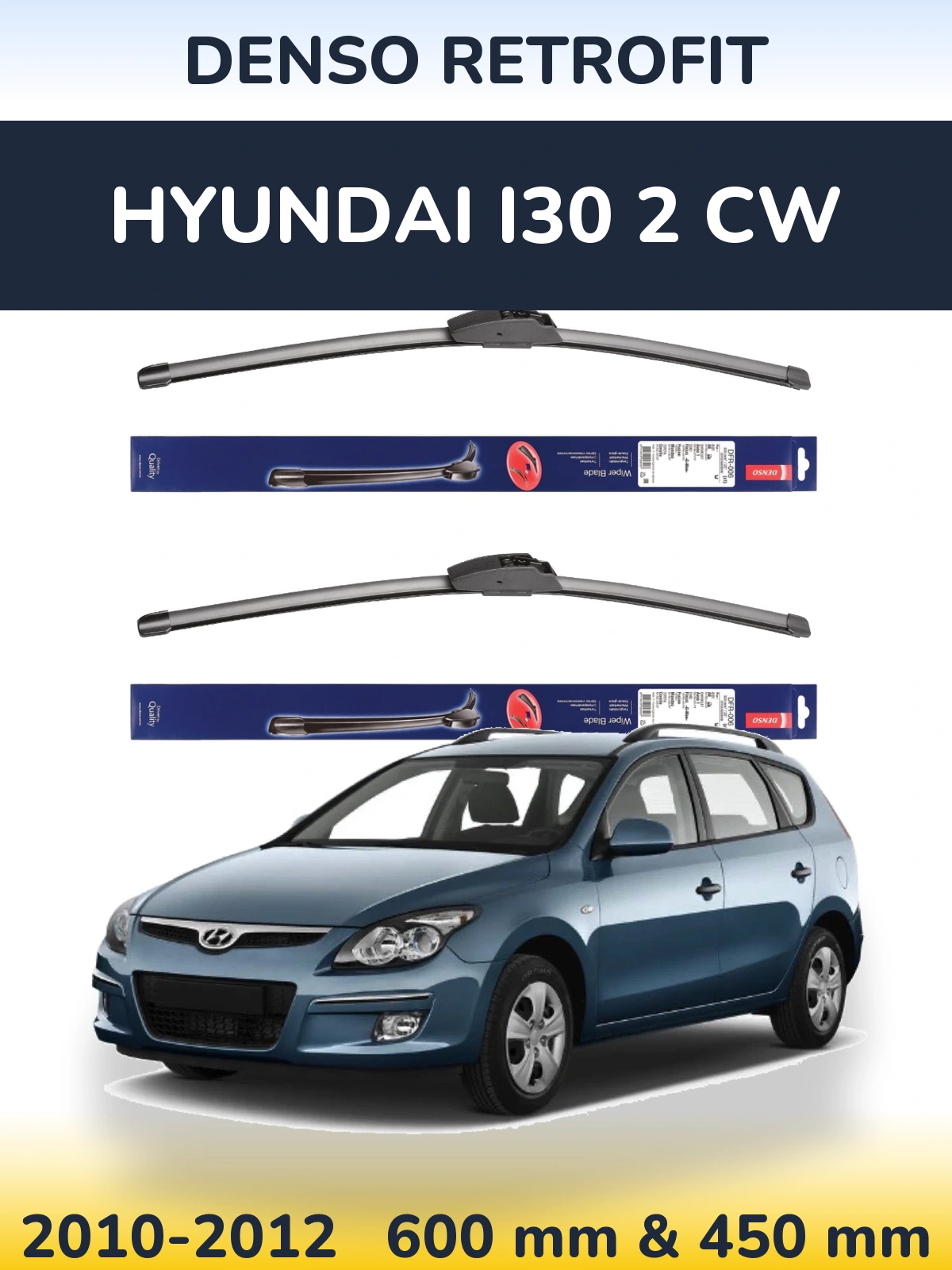 Front wiper blade set Denso Retrofit 600 & 450 mm for Hyundai i30 2 CW 2010-2012