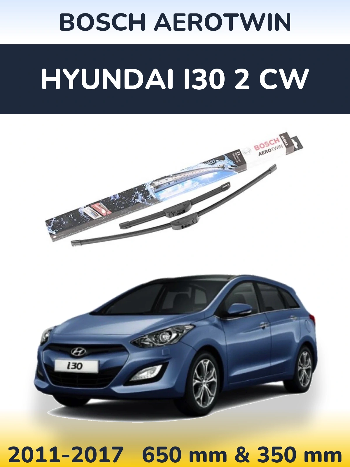 Komplet przednich wycieraczek BOSCH AeroTwin 650 & 350 mm do Hyundai i30 2 CW 2011-2017