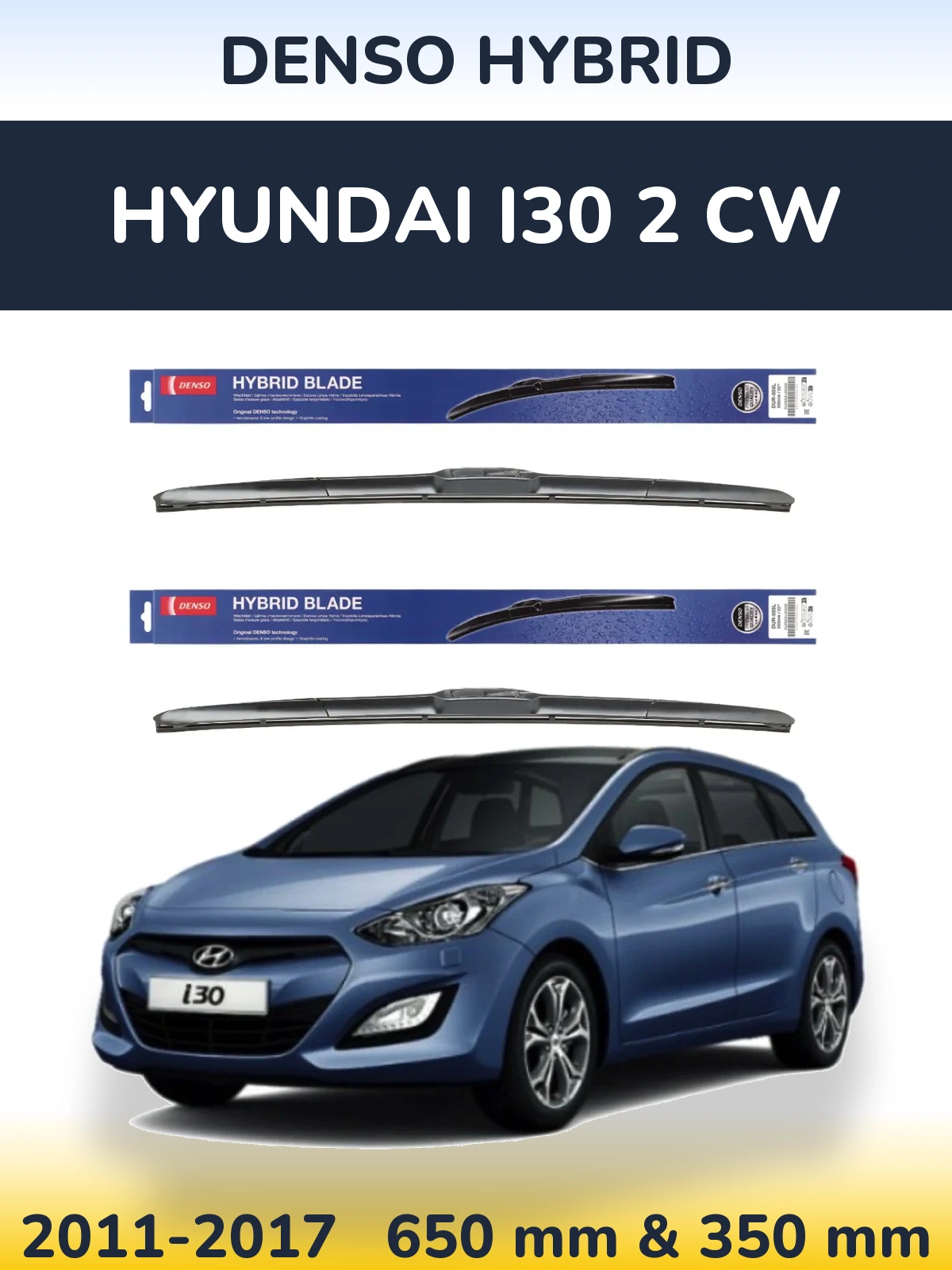 Komplet przednich wycieraczek Denso Hybrid 650 & 350 mm do Hyundai i30 2 CW 2011-2017