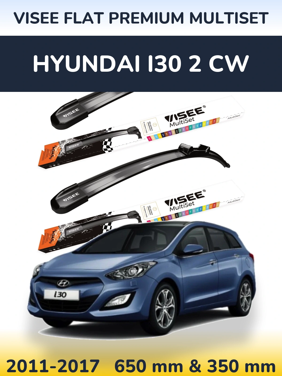 Front wiper blade set VISEE FLAT PREMIUM MultiSet 650 & 350 mm for Hyundai i30 2 CW 2011-2017