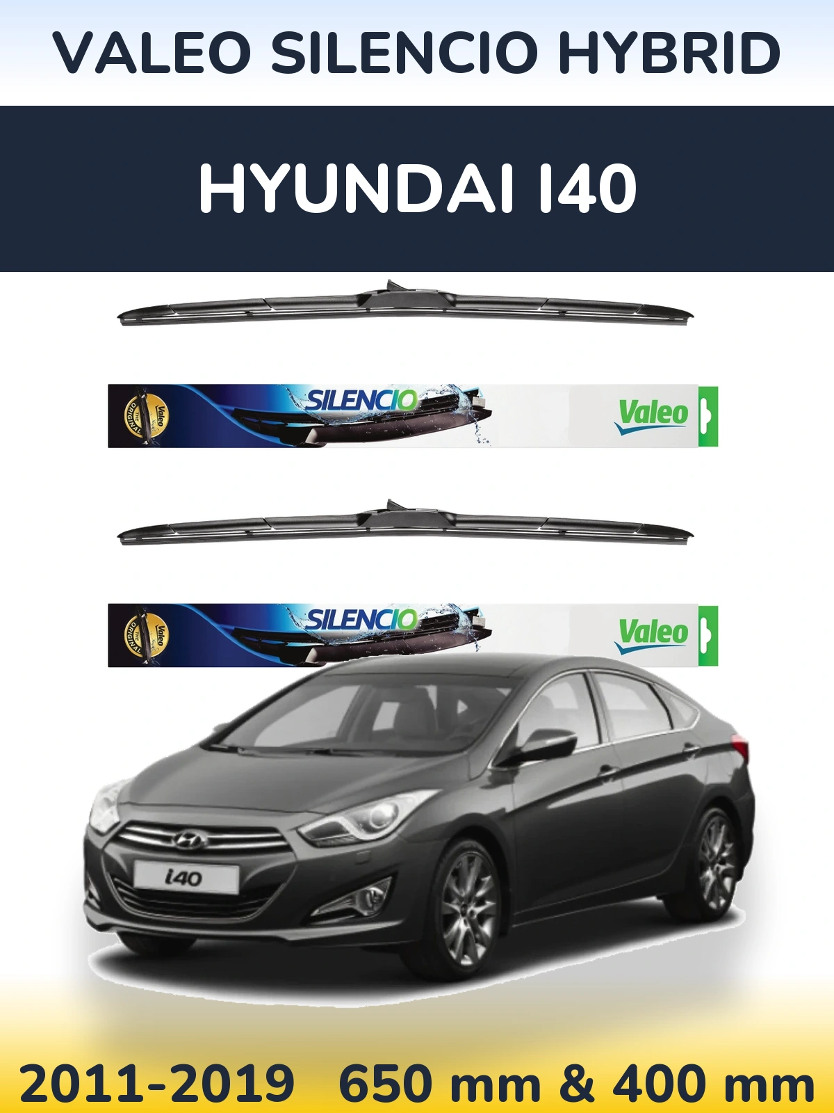Komplet przednich wycieraczek Valeo Silencio Hybrid 650 & 400 mm do Hyundai i40 2011-2019