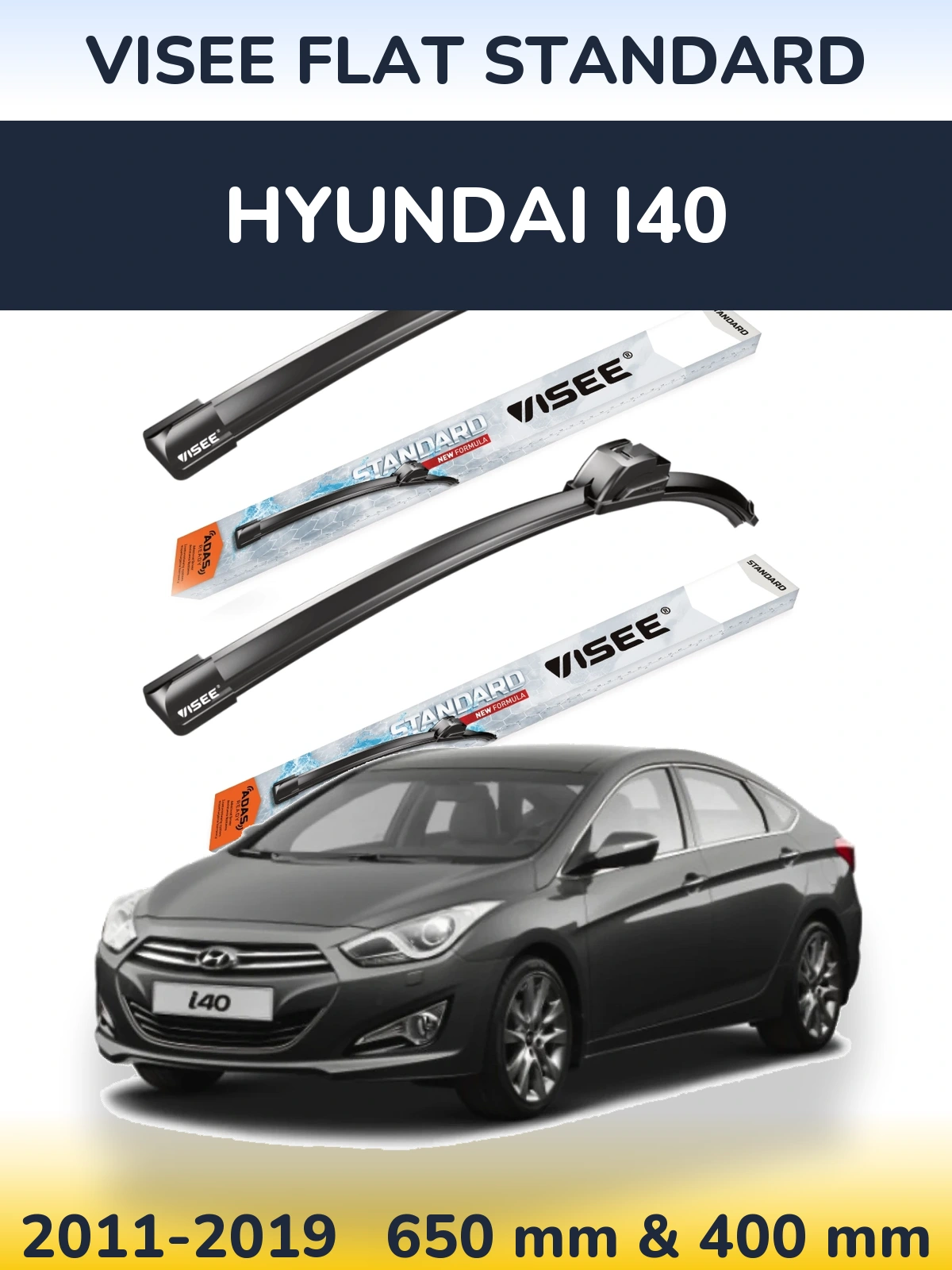 Komplet przednich wycieraczek VISEE FLAT STANDARD 650 & 400 mm do Hyundai i40 2011-2019