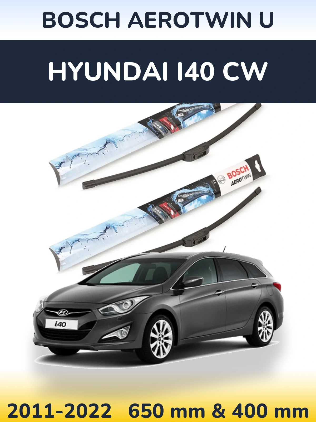 Komplet przednich wycieraczek BOSCH AeroTwin U 650 & 400 mm do Hyundai i40 CW 2011-2022