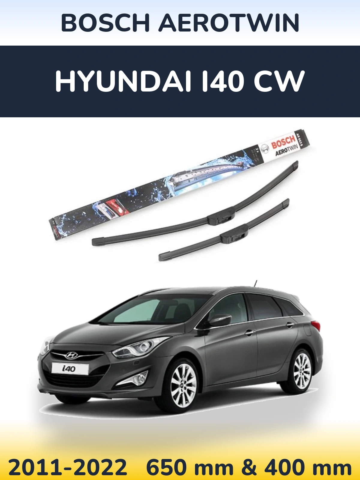 Komplet przednich wycieraczek BOSCH AeroTwin 650 & 400 mm do Hyundai i40 CW 2011-2022