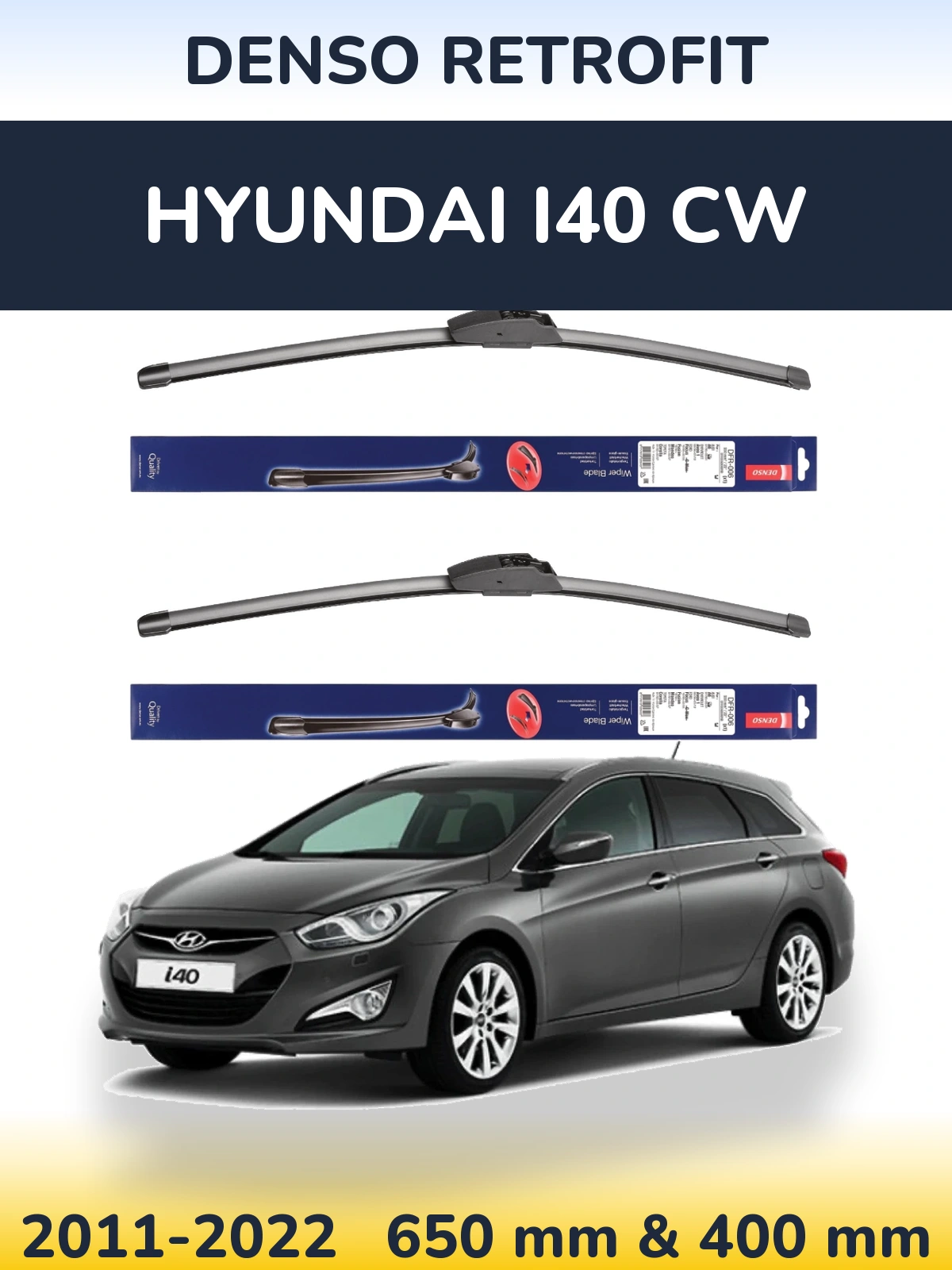 Komplet przednich wycieraczek Denso Retrofit 650 & 400 mm do Hyundai i40 CW 2011-2022